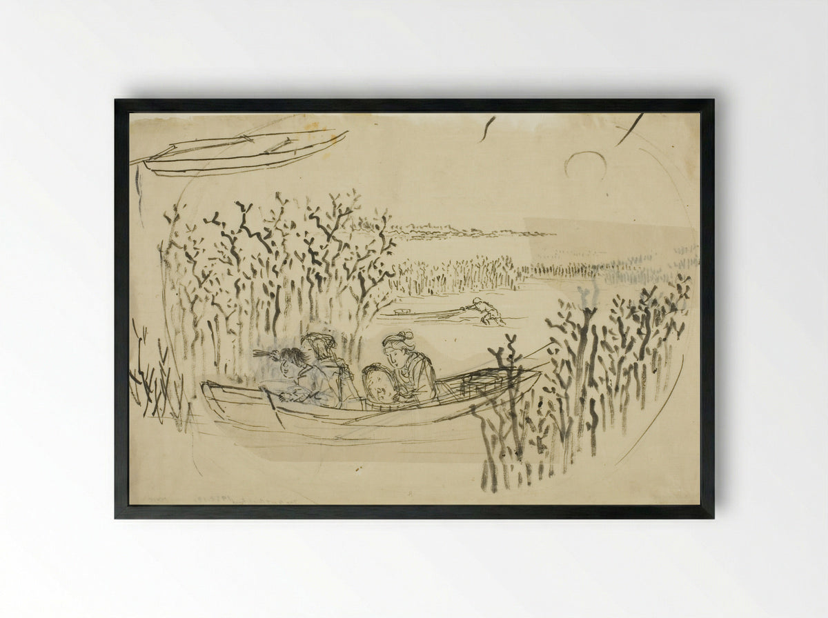 Gathering Seaweed at Omori - Utagawa Kuniyoshi - Framed Print Black
