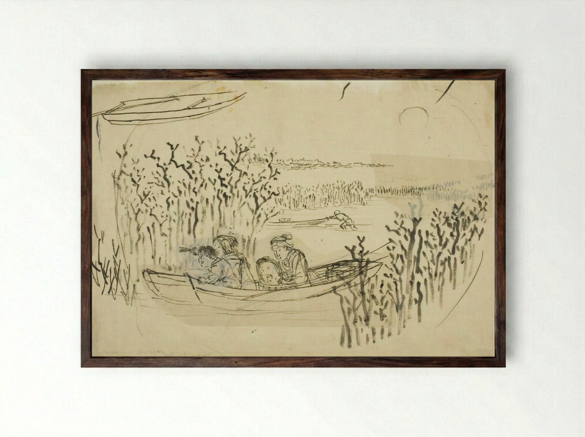 Gathering Seaweed at Omori - Utagawa Kuniyoshi - Framed Print Dark Wood