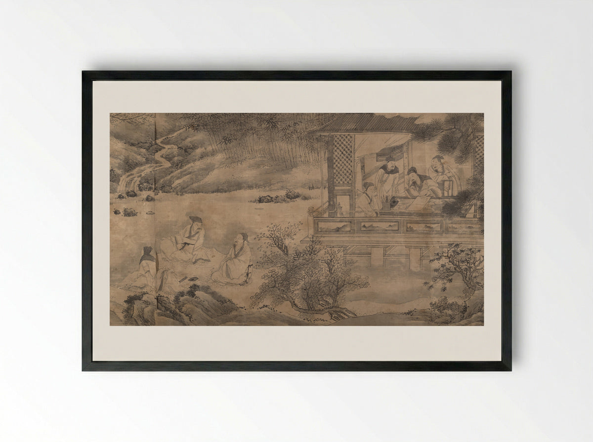 Gathering at the Orchid Pavilion - Qian Gong - Framed Print Black