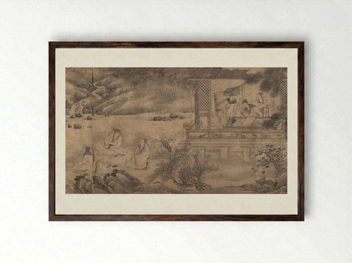 Gathering at the Orchid Pavilion - Qian Gong - Framed Print Dark Wood