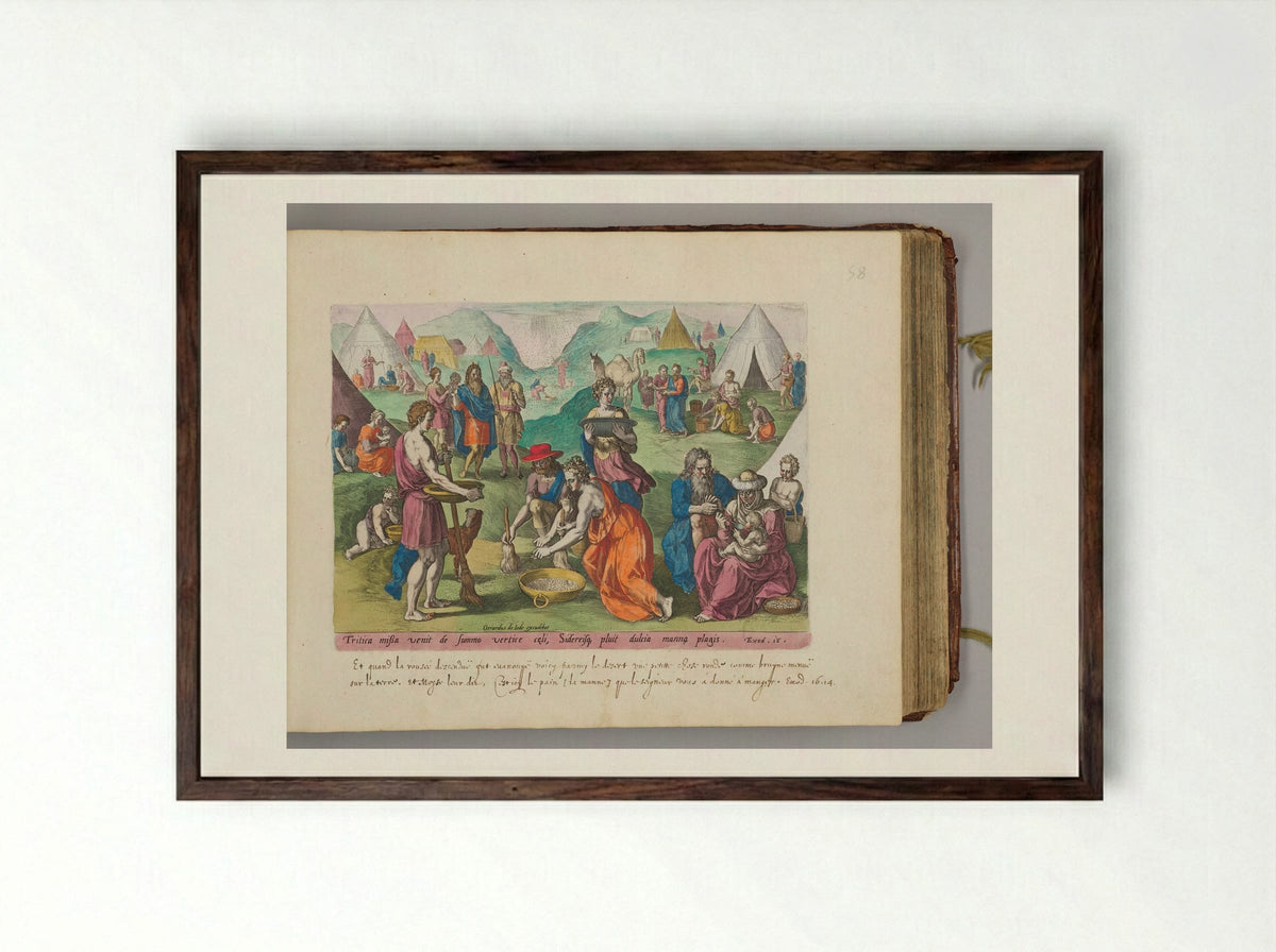 Gathering of the Manna - Johann Sadeler I - Framed Print Dark Wood