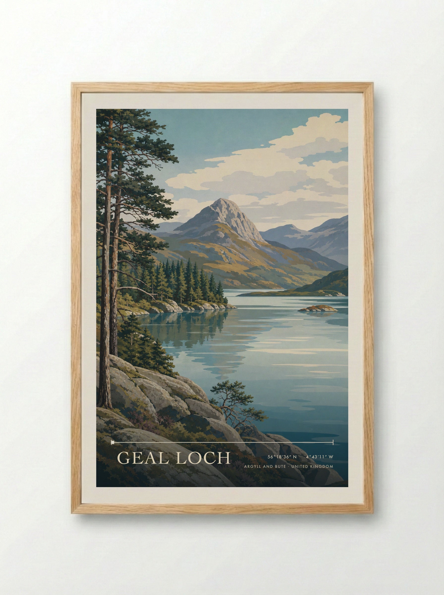 Geal Loch Argyll and Bute United Kingdom Travel Poster - Framed Print Wood