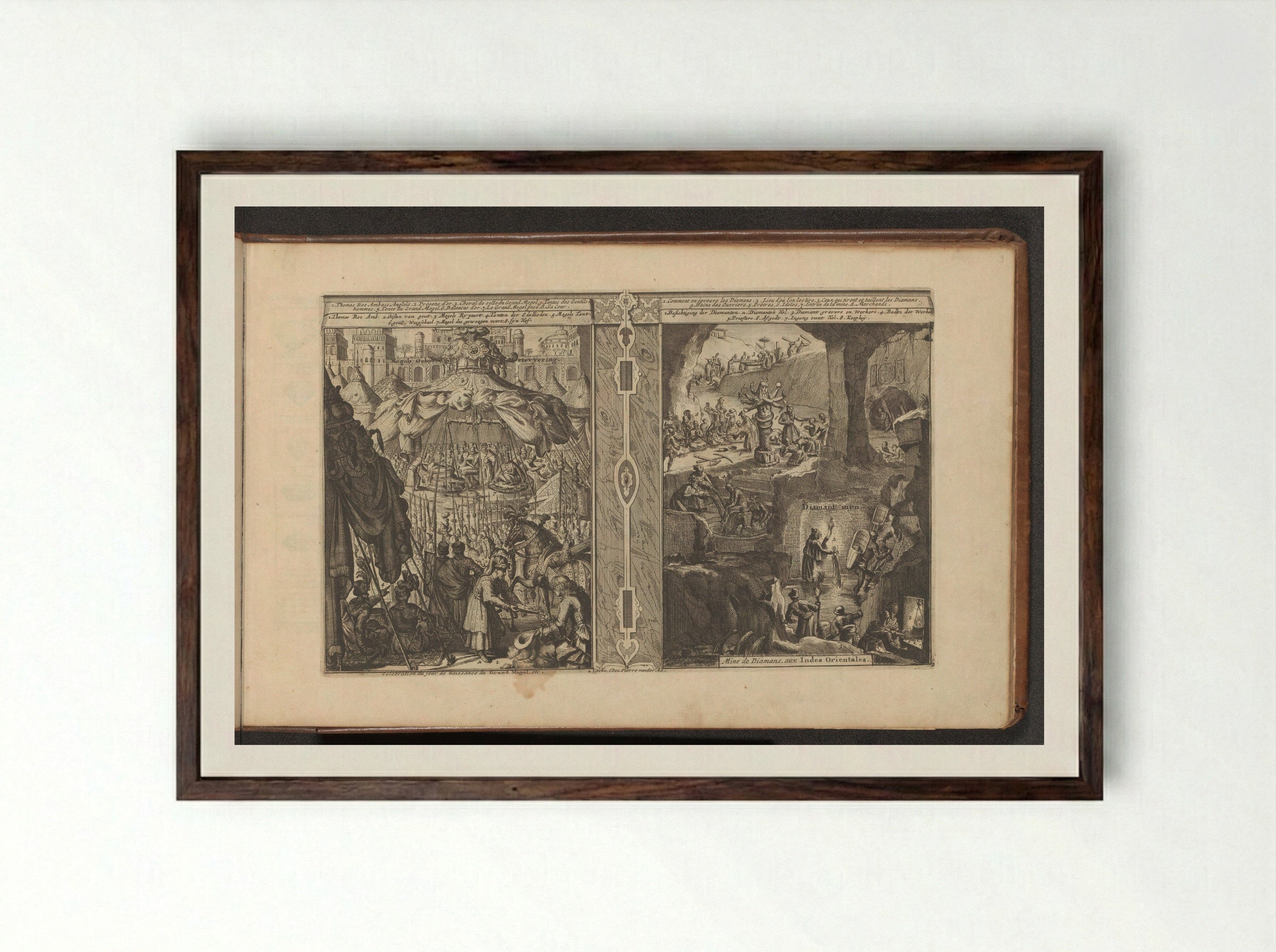 Geboorteviering van Mongolië; Diamantmijn - Romeyn de Hooghe - Framed Print Dark Wood