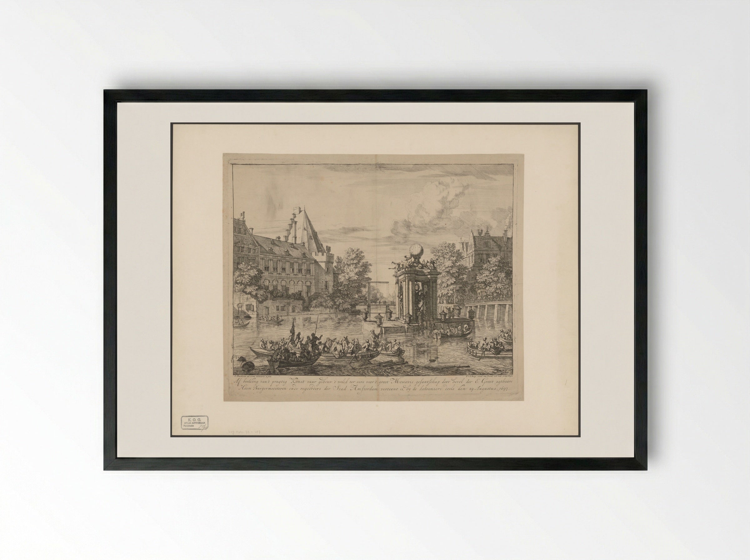 Gebouw voor het vuurwerk ter ere van het bezoek van het Russisch gezantschap aan Amsterdam - Isaac de Moucheron - Framed Print Black