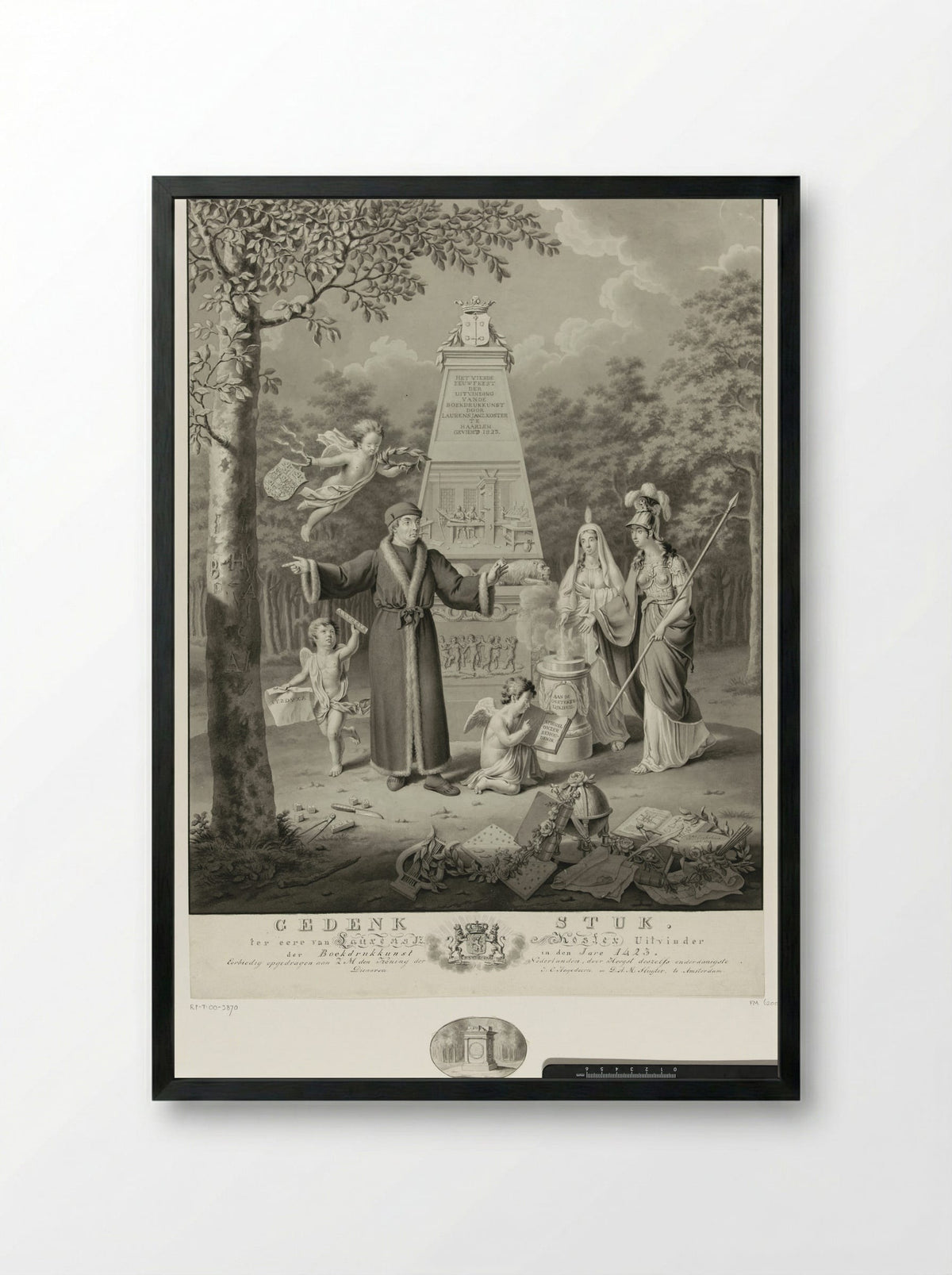 Gedenkzuil bij 400-jarig jubileum uitvinding boekdrukkunst door Coster - Haatje Pieters Oosterhuis - Framed Print Black