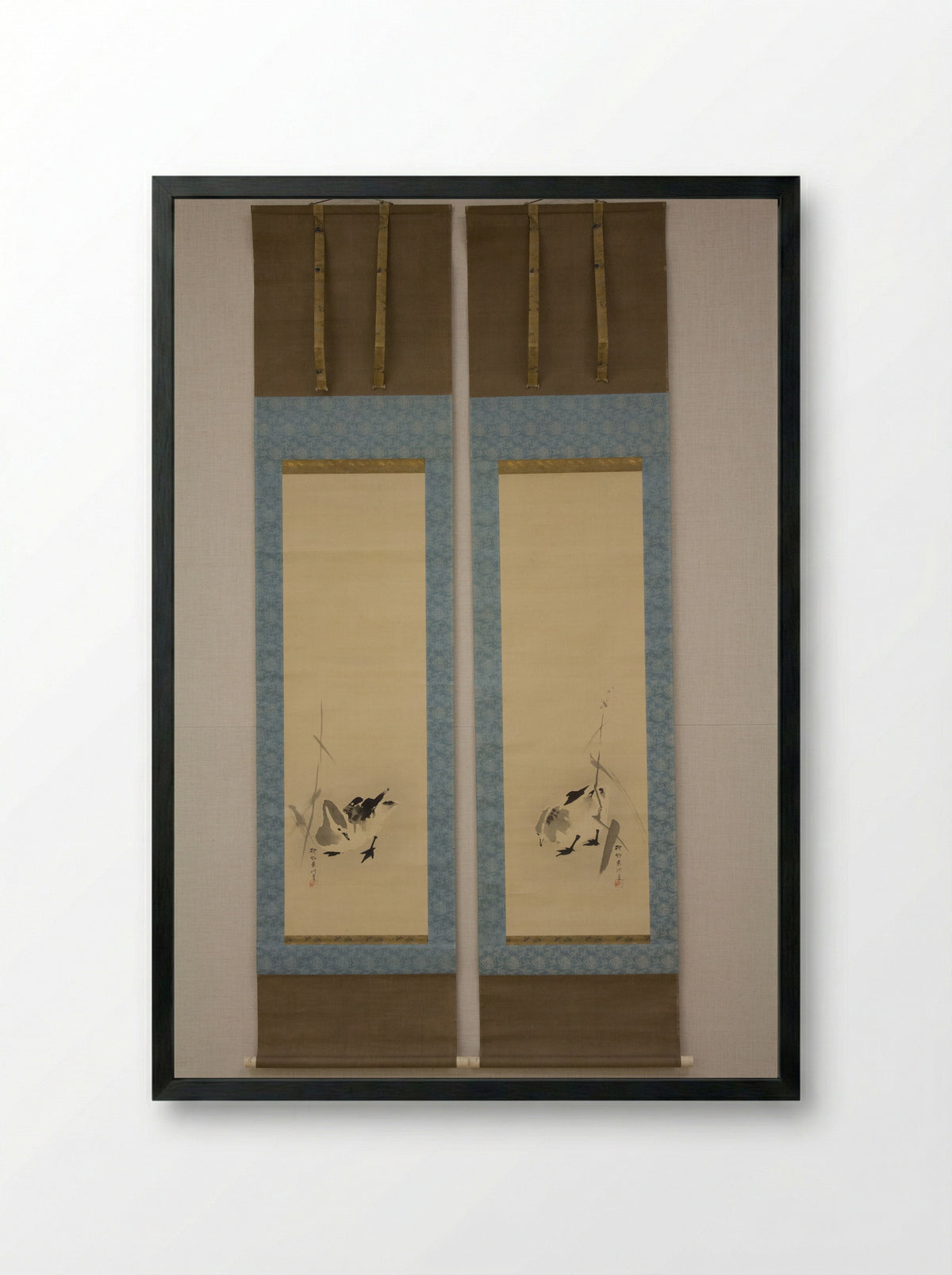 Geese and Reeds - Kano Sosen Narinobu - Framed Print Black