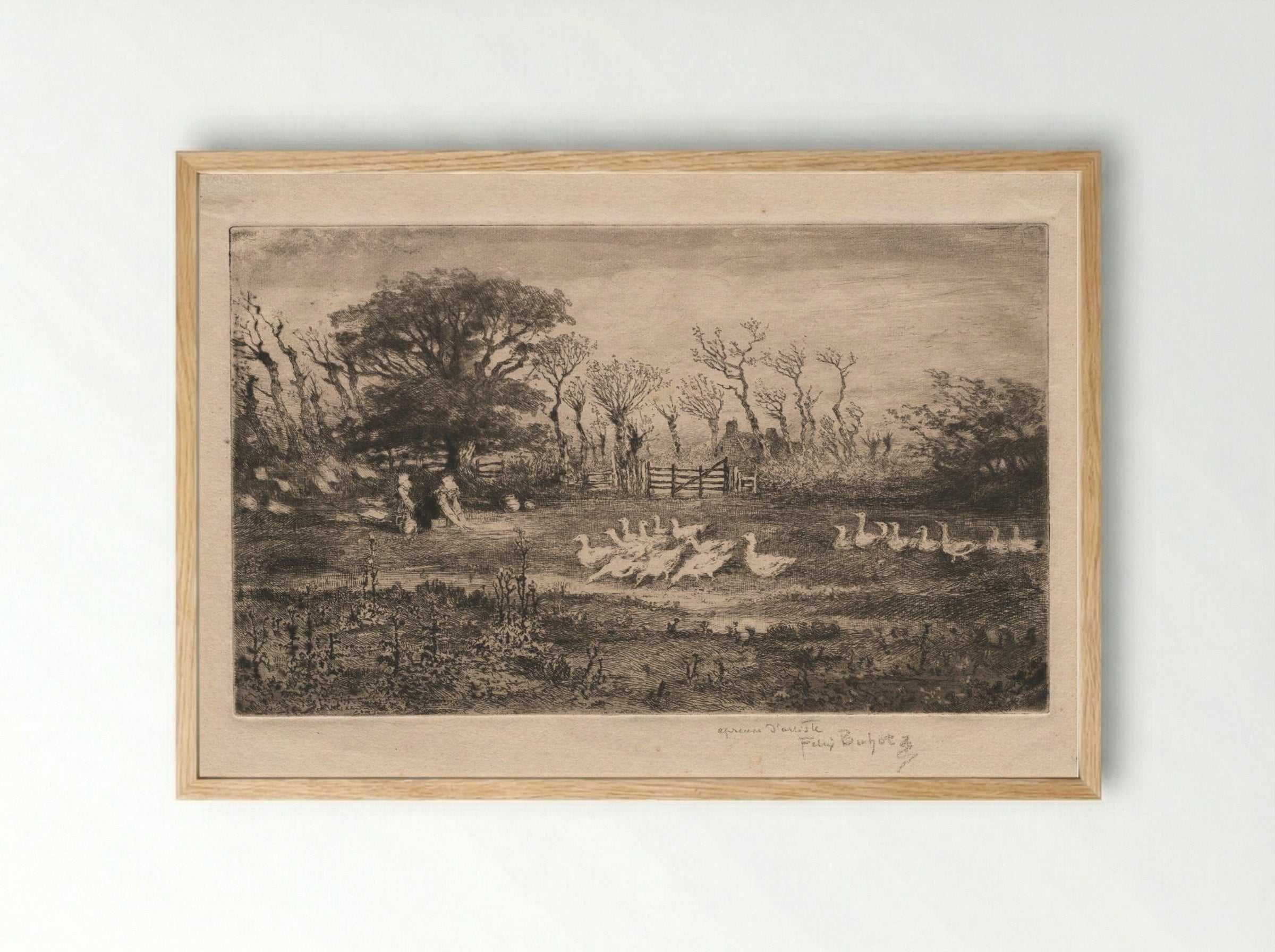 Geese - Félix Hilaire Buhot - Framed Print Wood