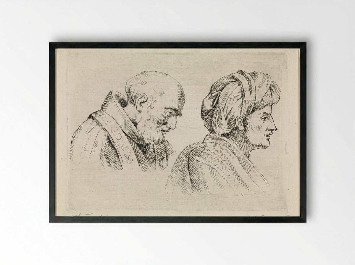 Geestelijke en een man met tulband - Henricus Turken - Framed Print Black
