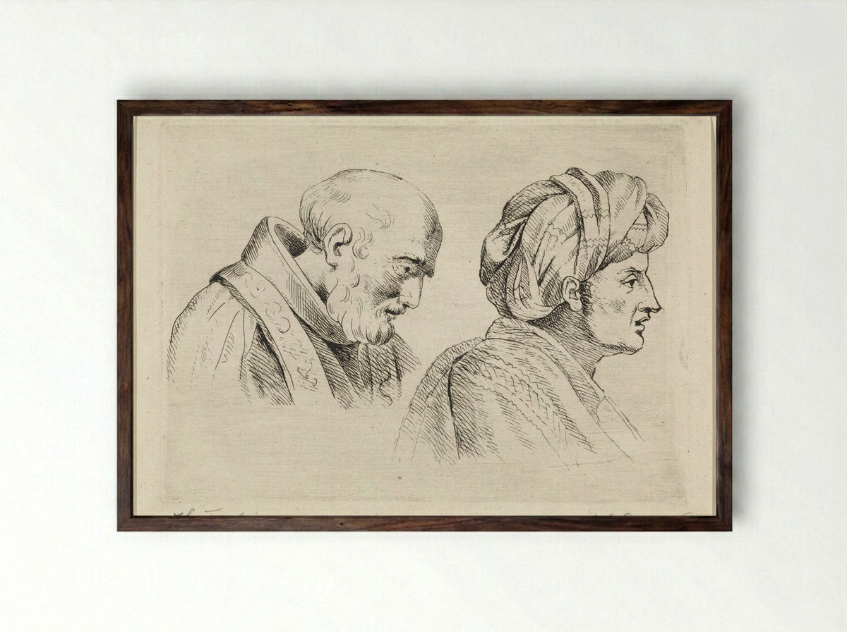 Geestelijke en een man met tulband - Henricus Turken - Framed Print Dark Wood