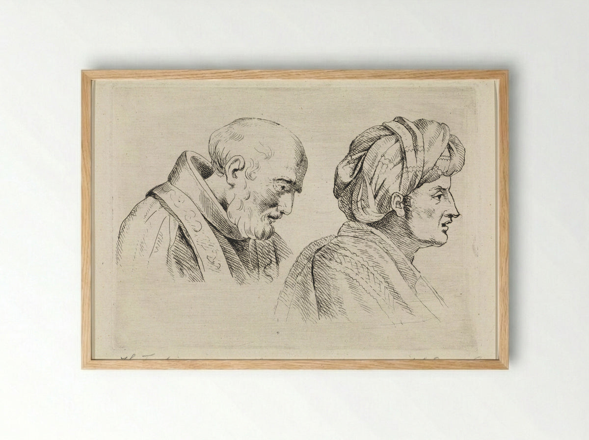 Geestelijke en een man met tulband - Henricus Turken - Framed Print Wood