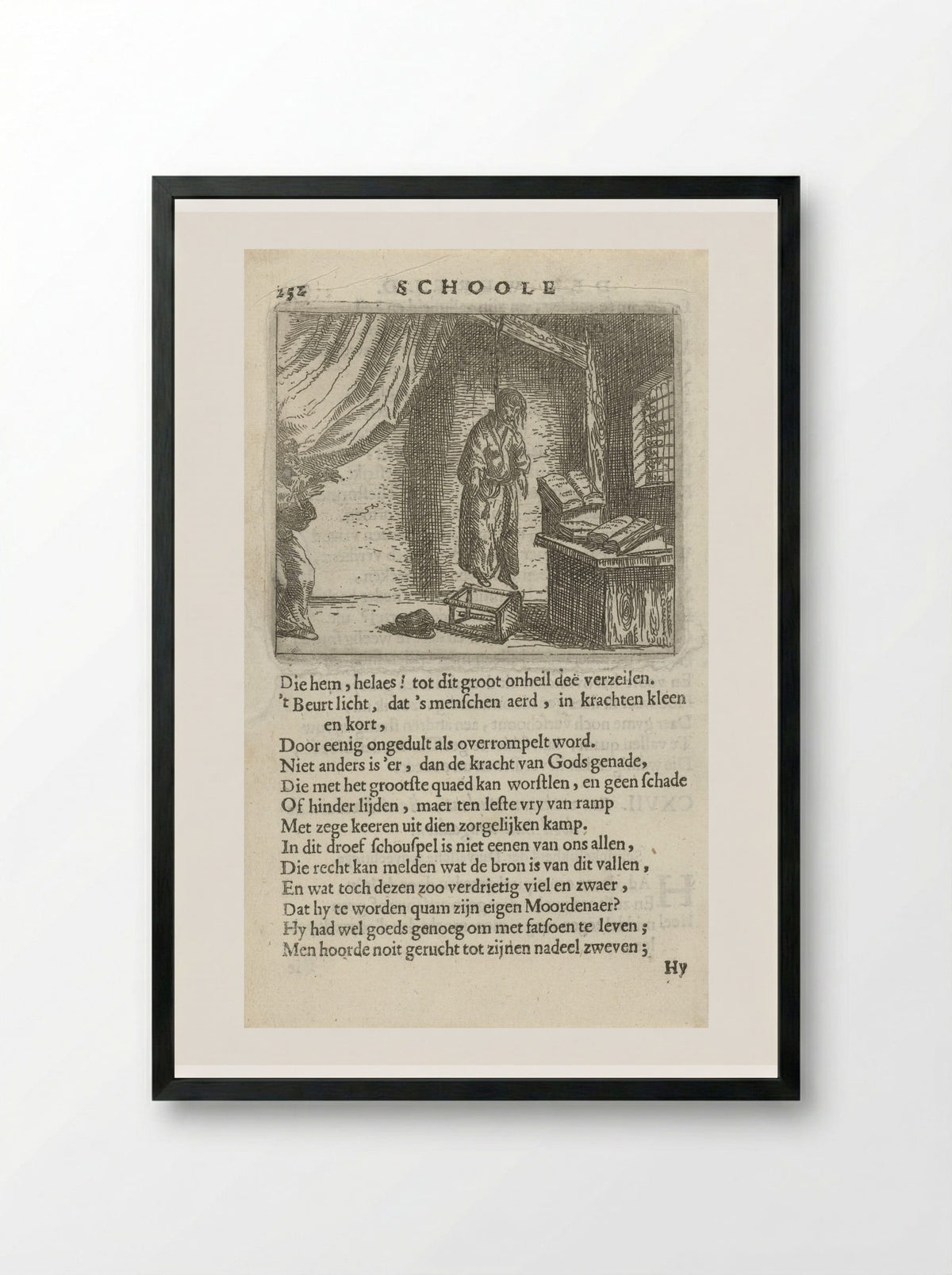 Gehangene in een studeervertrek - Arnold Houbraken - Framed Print Black