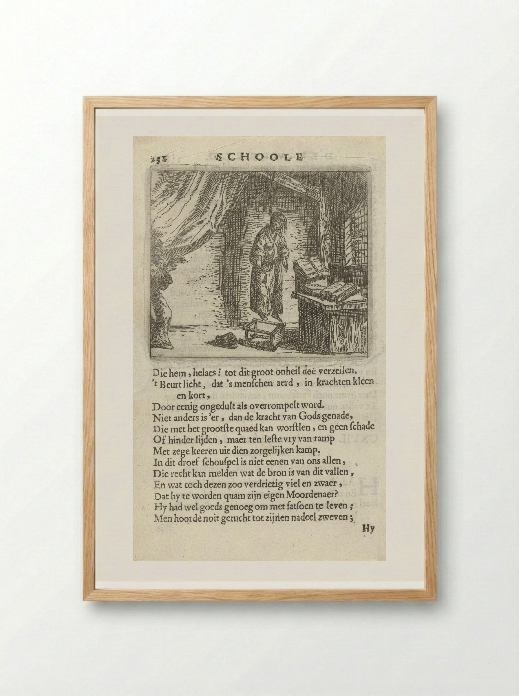 Gehangene in een studeervertrek - Arnold Houbraken - Framed Print Wood
