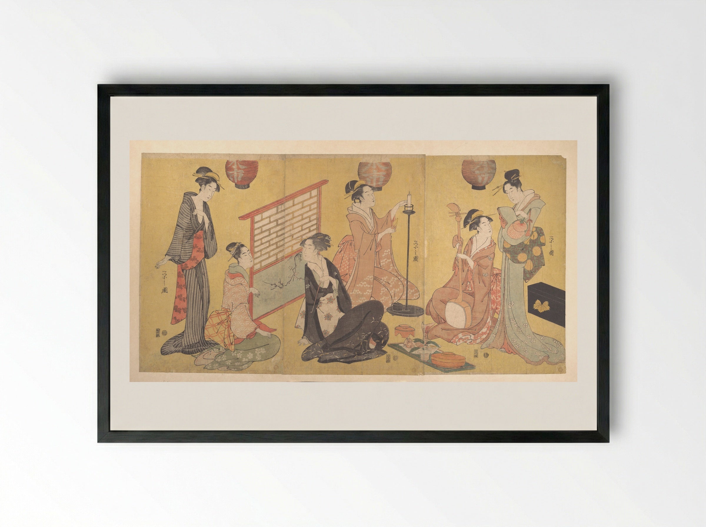 Geisha Preparing for an Entertainment - Chōbunsai Eishi - Framed Print Black