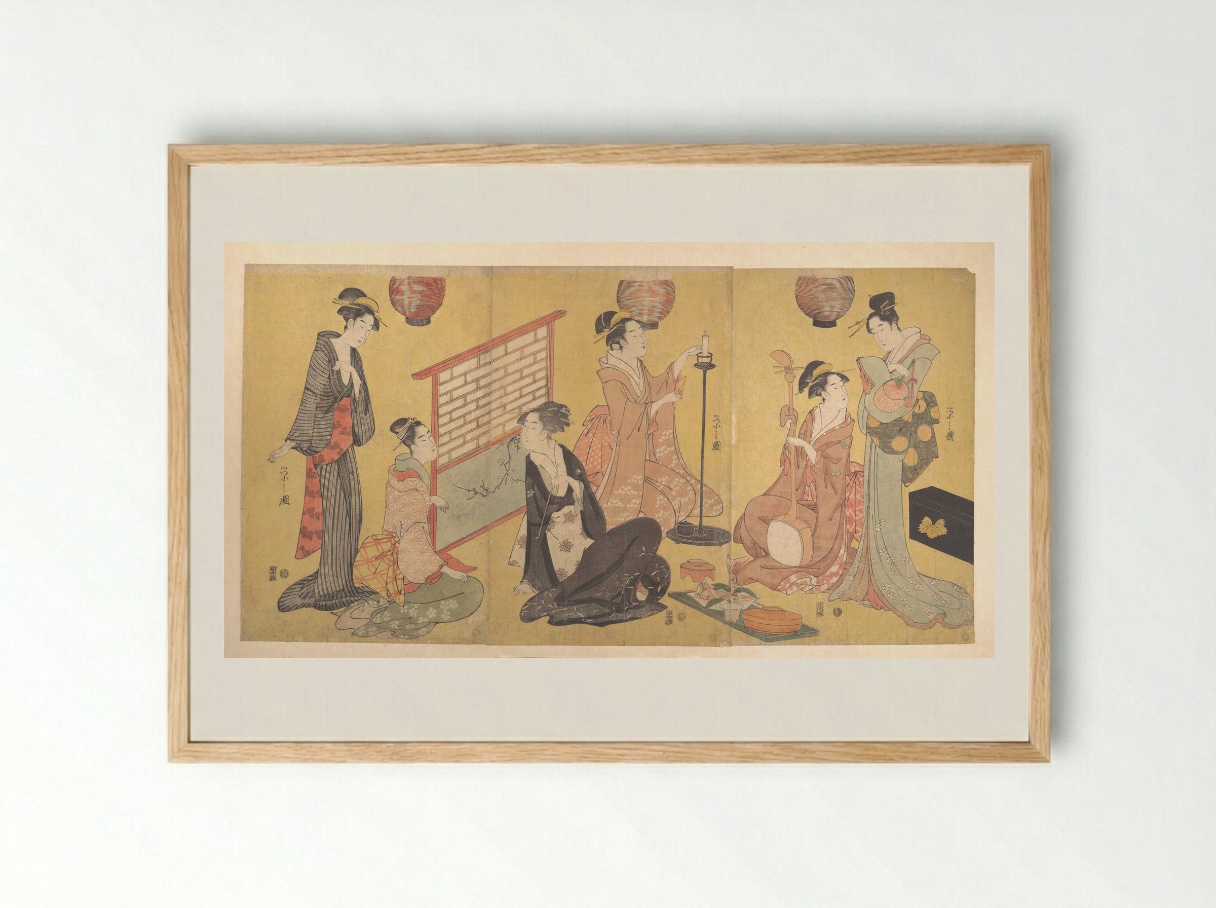 Geisha Preparing for an Entertainment - Chōbunsai Eishi - Framed Print Wood