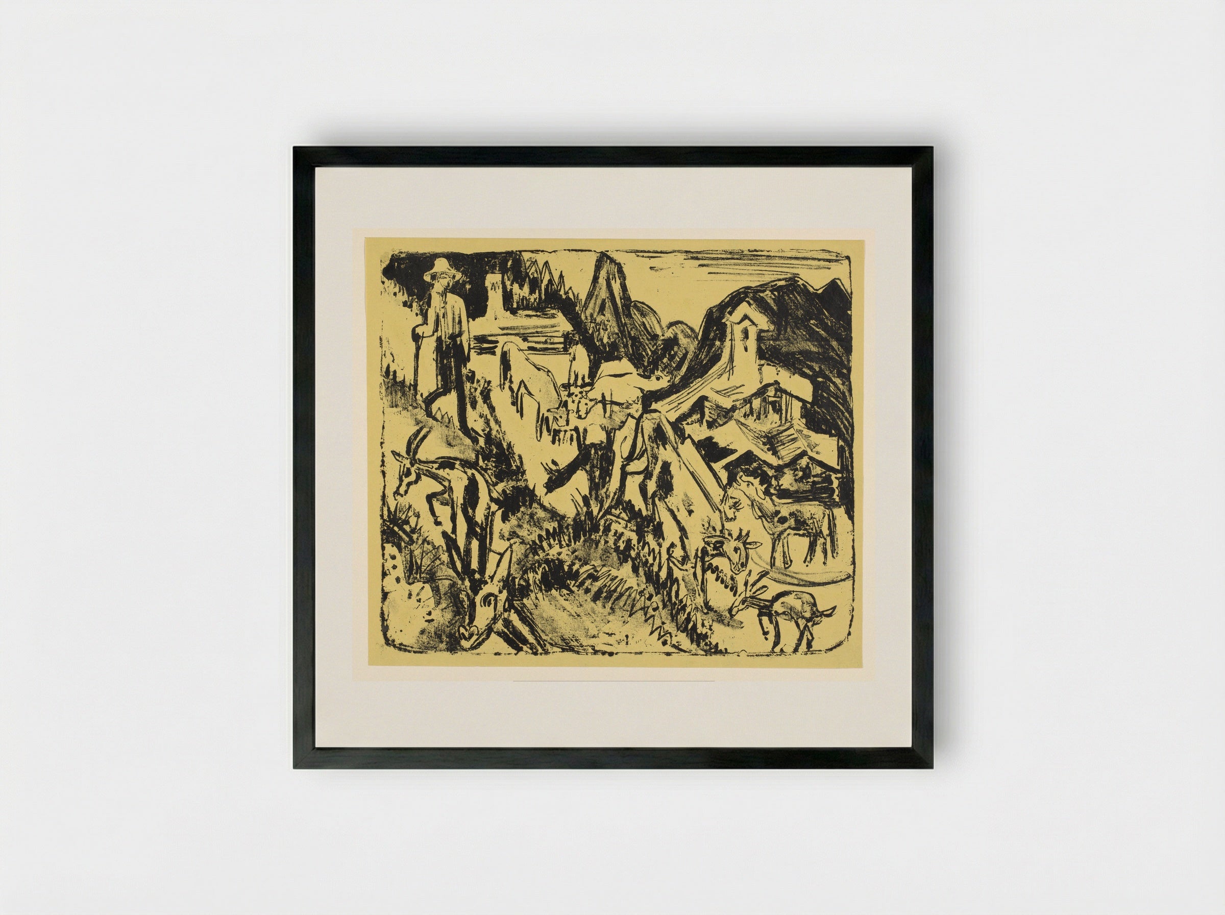 Geitenhoeder met zijn kudde in de bergen - Ernst Ludwig Kirchner - Framed Print Black