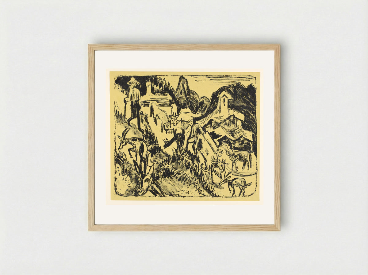 Geitenhoeder met zijn kudde in de bergen - Ernst Ludwig Kirchner - Framed Print Wood