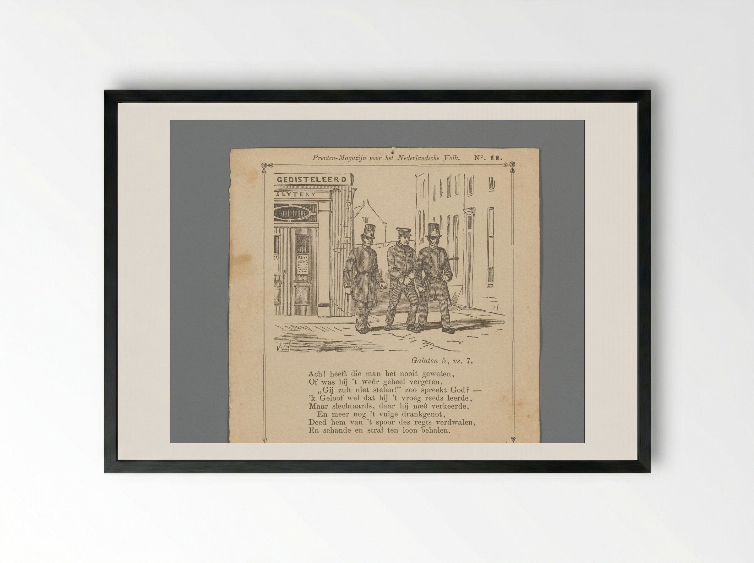 Geketende man door twee agenten weggevoerd van een slijterij - Isaac Weissenbruch - Framed Print Black