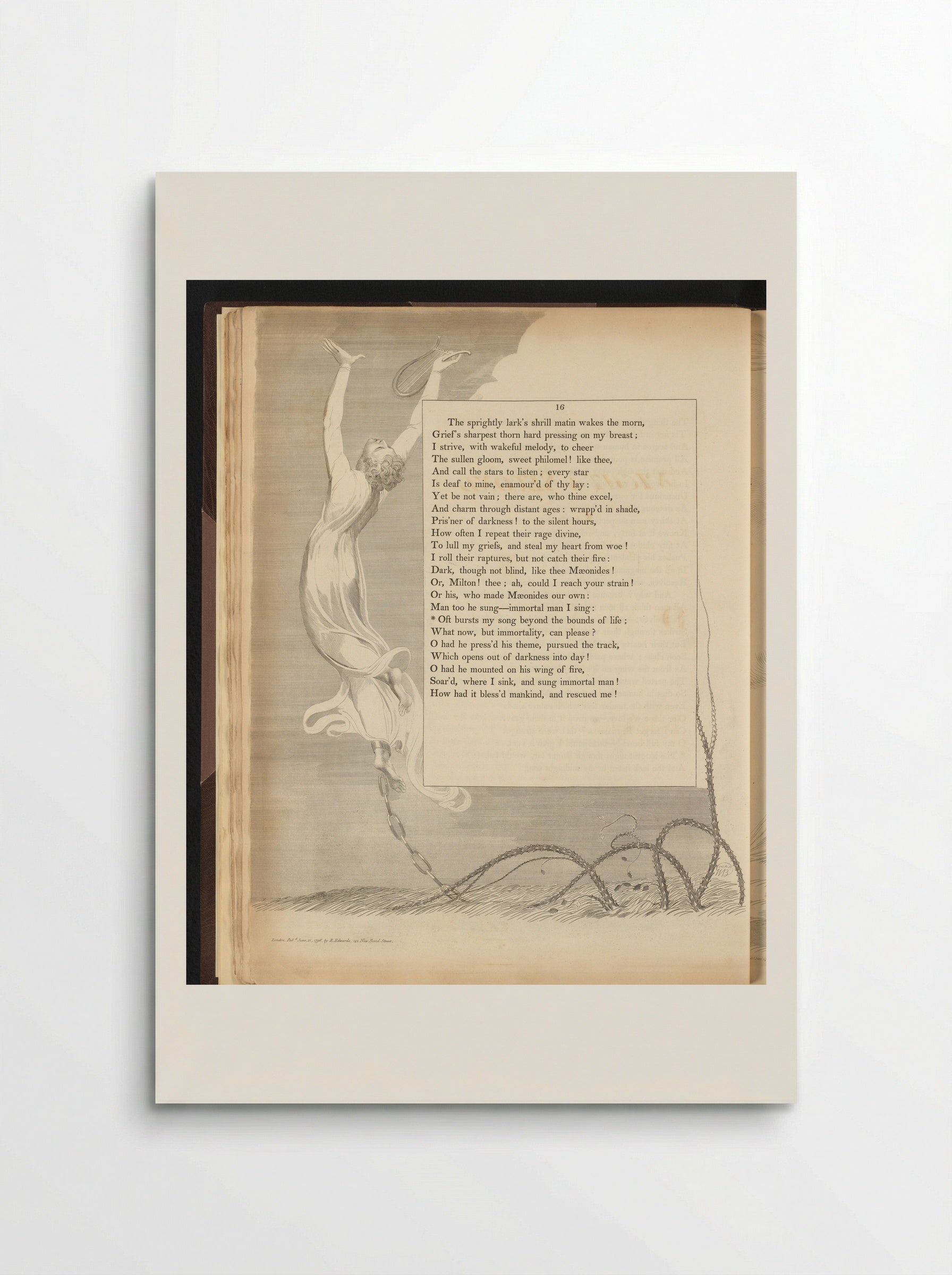Geketende man stijgt op met lier - William Blake - Poster