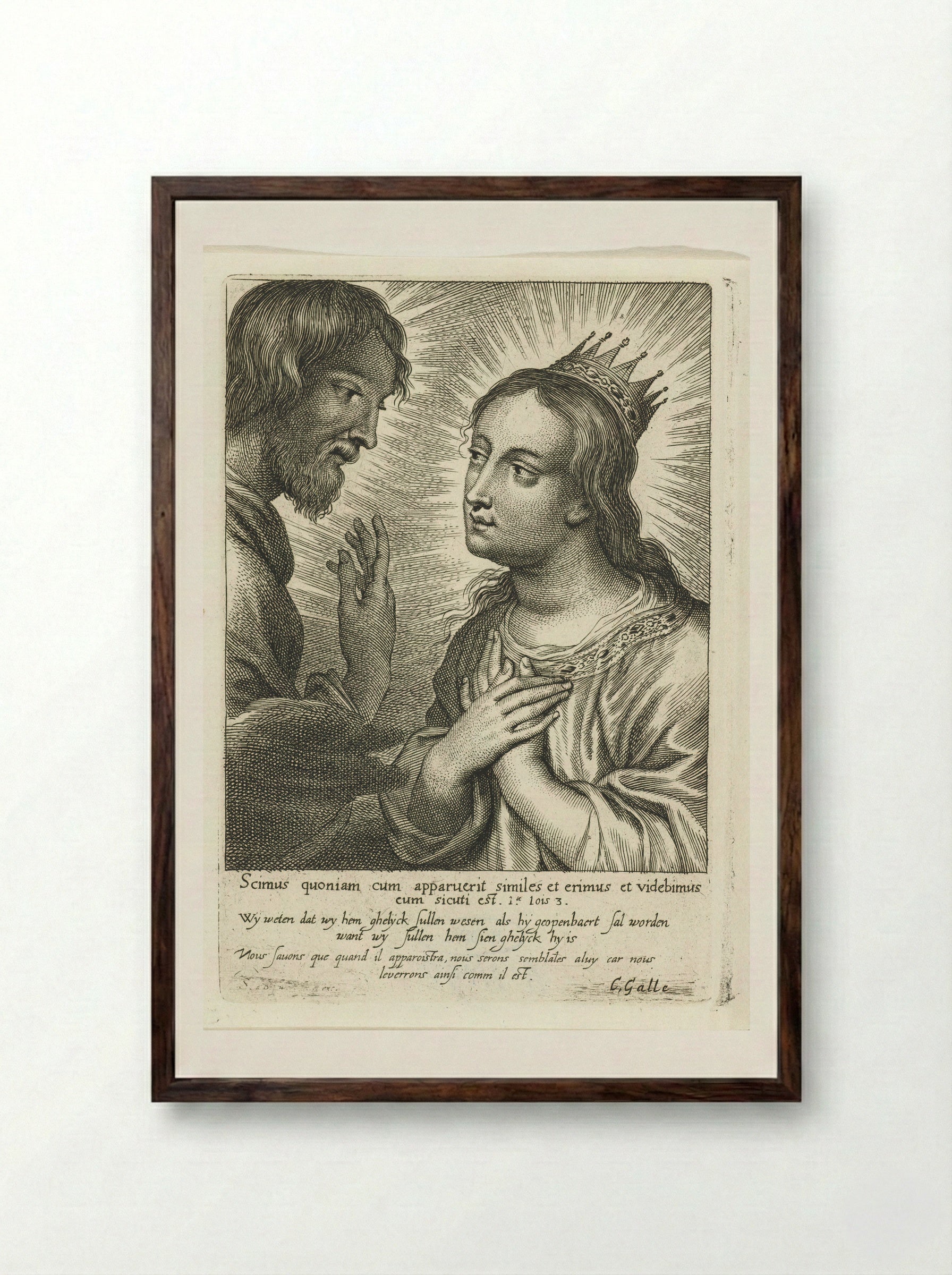 Gekroonde Maria en Christus - Schelte Adamsz. Bolswert - Framed Print Dark Wood