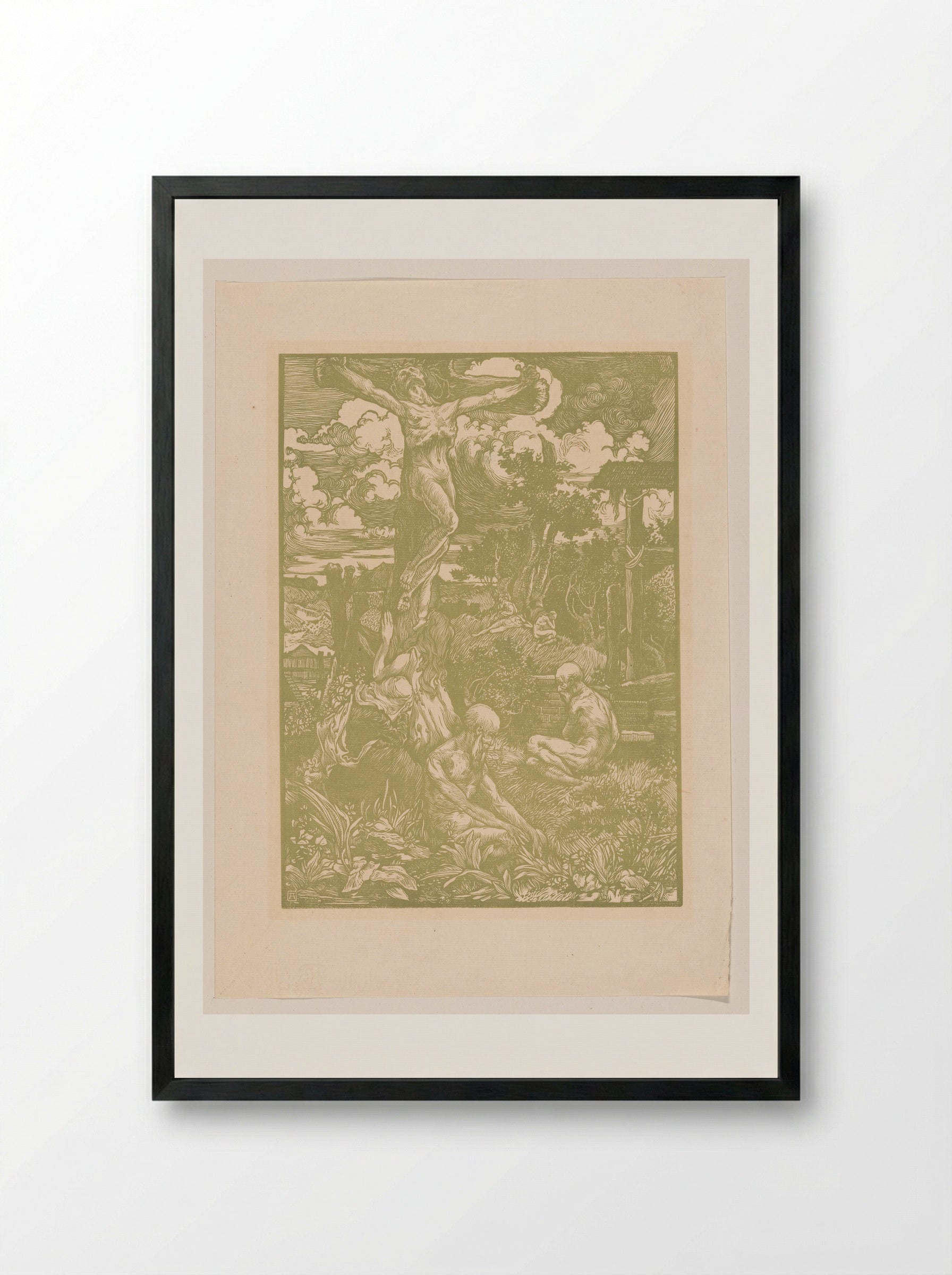 Gekruisigde Christus in heuvellandschap - Johannes Josephus Aarts - Framed Print Black