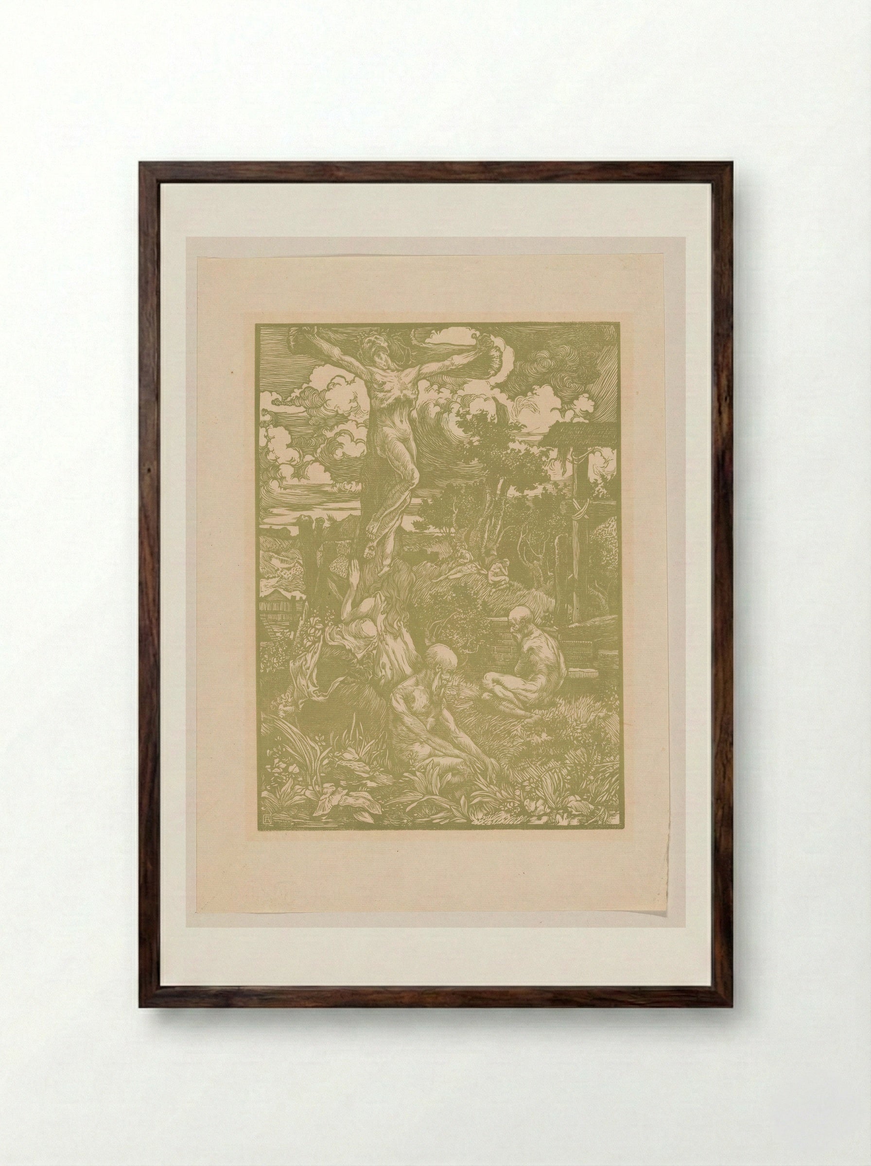 Gekruisigde Christus in heuvellandschap - Johannes Josephus Aarts - Framed Print Dark Wood