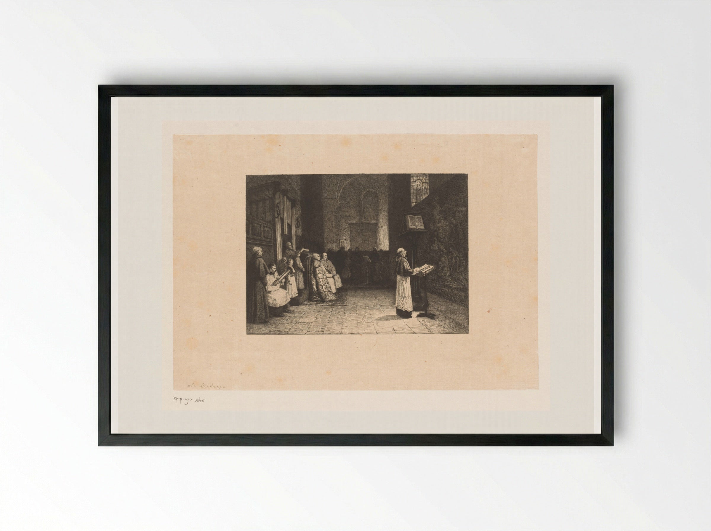Gelovigen tijdens een kerkdienst - Léopold Flameng - Framed Print Black