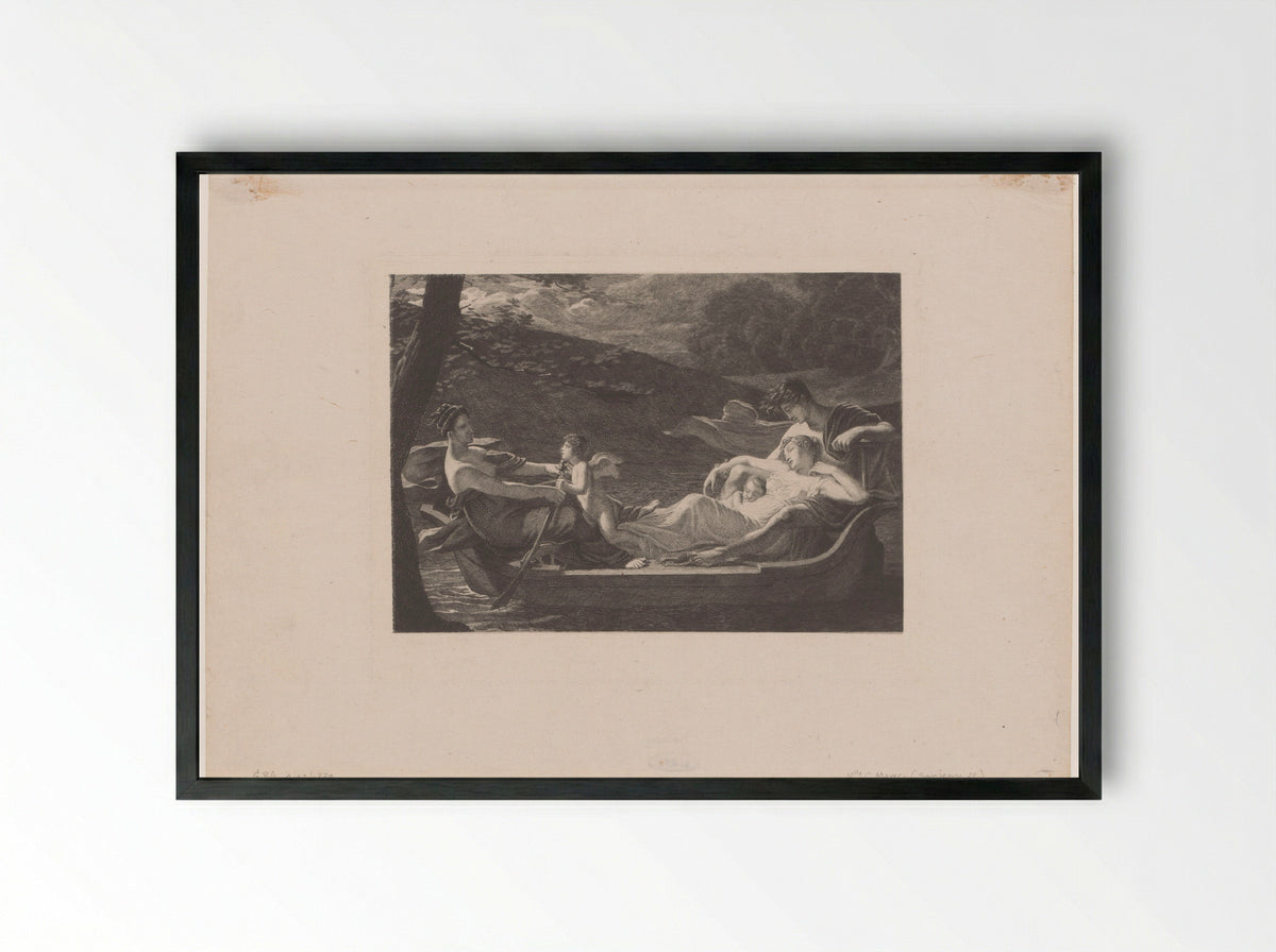 Geluk en Liefde roeien de boot van een jong gezin - Eugène Gaujean - Framed Print Black