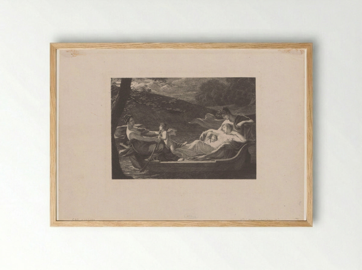 Geluk en Liefde roeien de boot van een jong gezin - Eugène Gaujean - Framed Print Wood