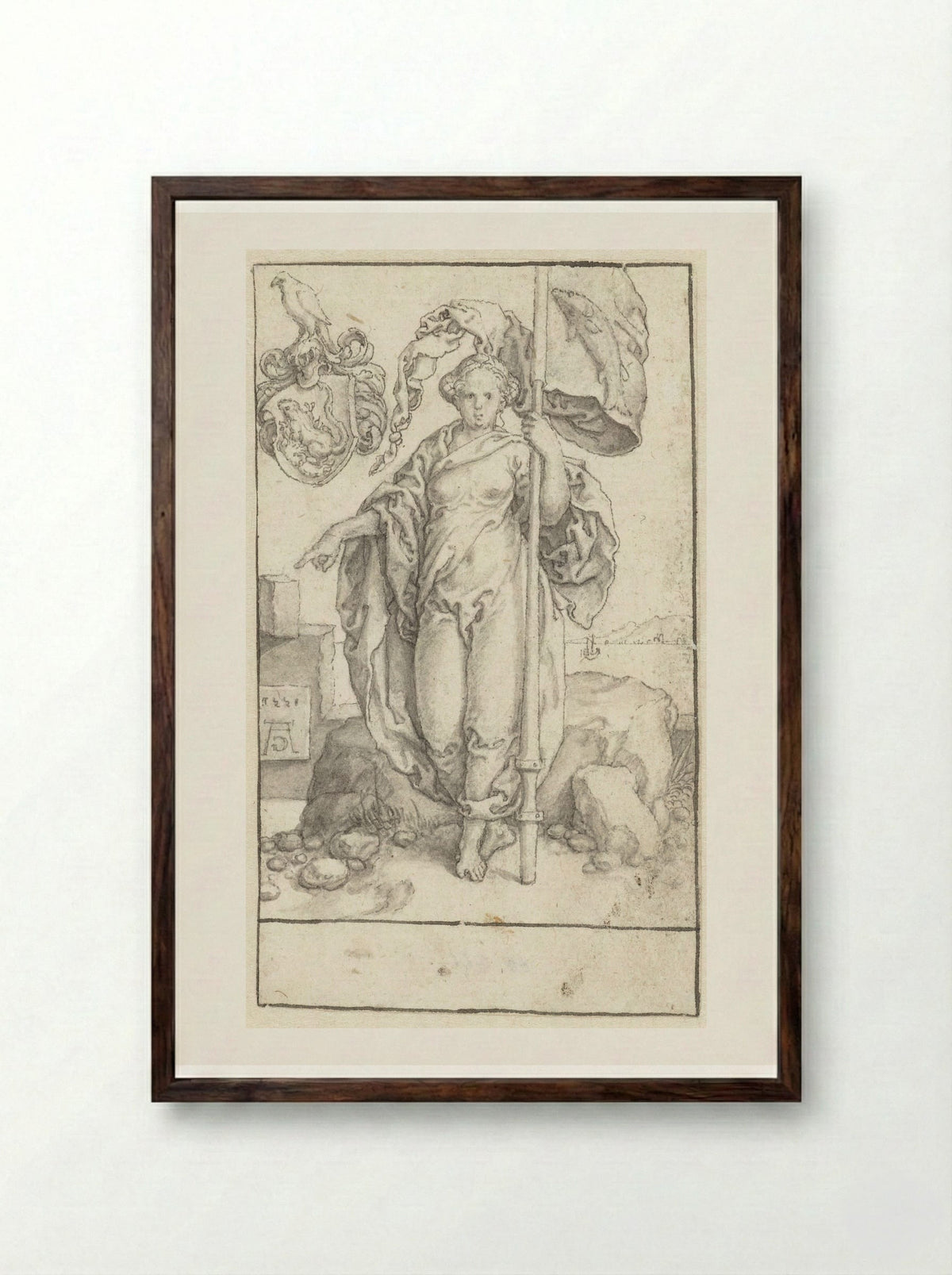 Gematigdheid (Temperantia) - Heinrich Aldegrever - Framed Print Dark Wood