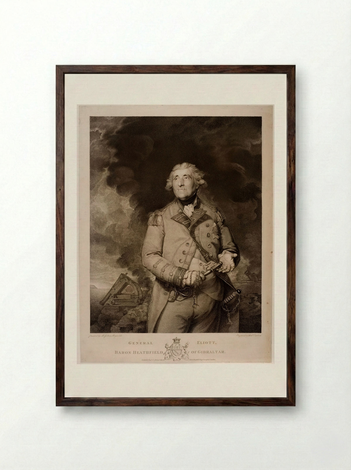 General Eliott, Baron Heathfield of Gibraltar - Richard Earlom - Framed Print Dark Wood