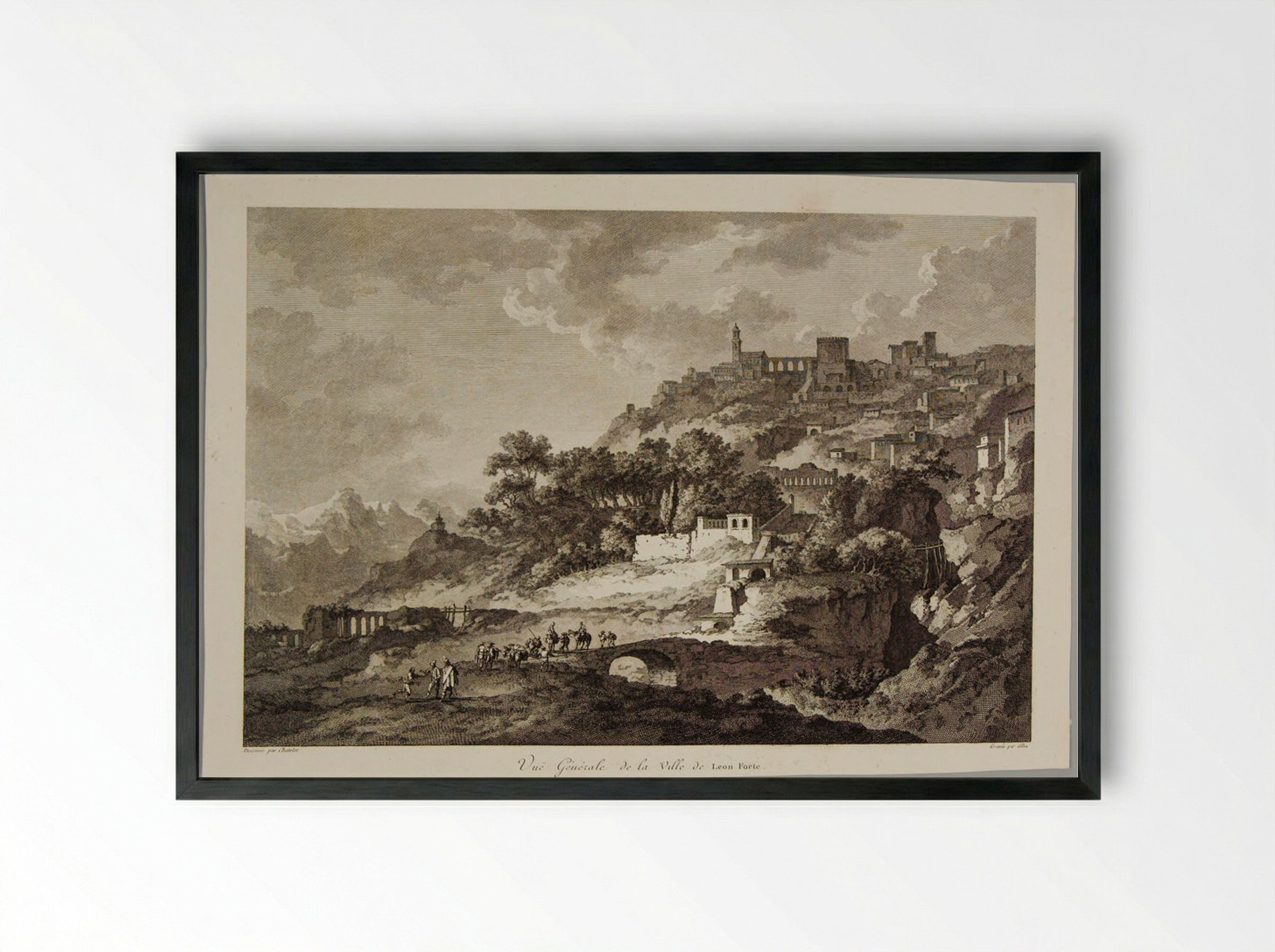 General View of the Town of Leonforte - Pierre Michel Alix - Framed Print Black