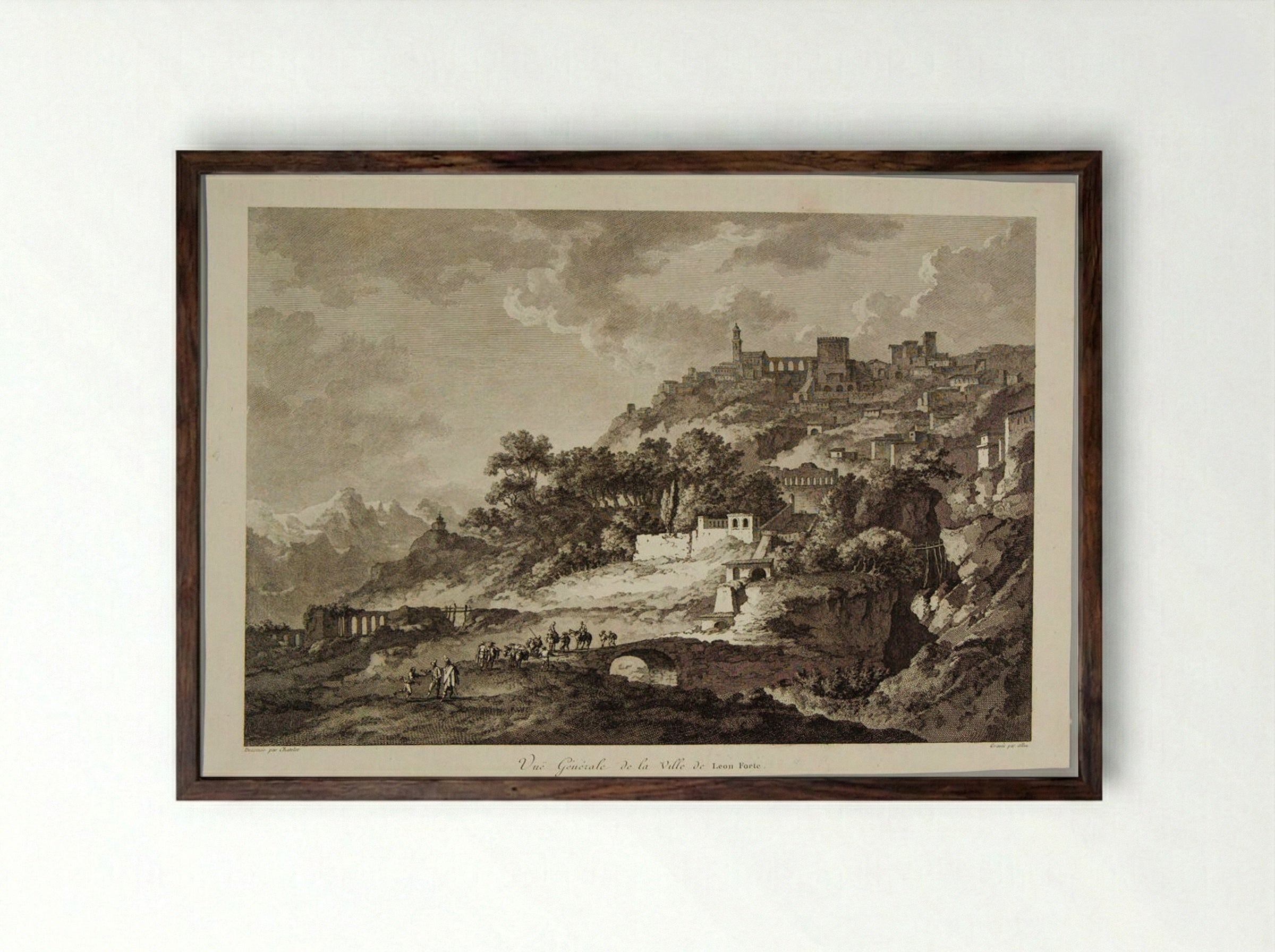 General View of the Town of Leonforte - Pierre Michel Alix - Framed Print Dark Wood