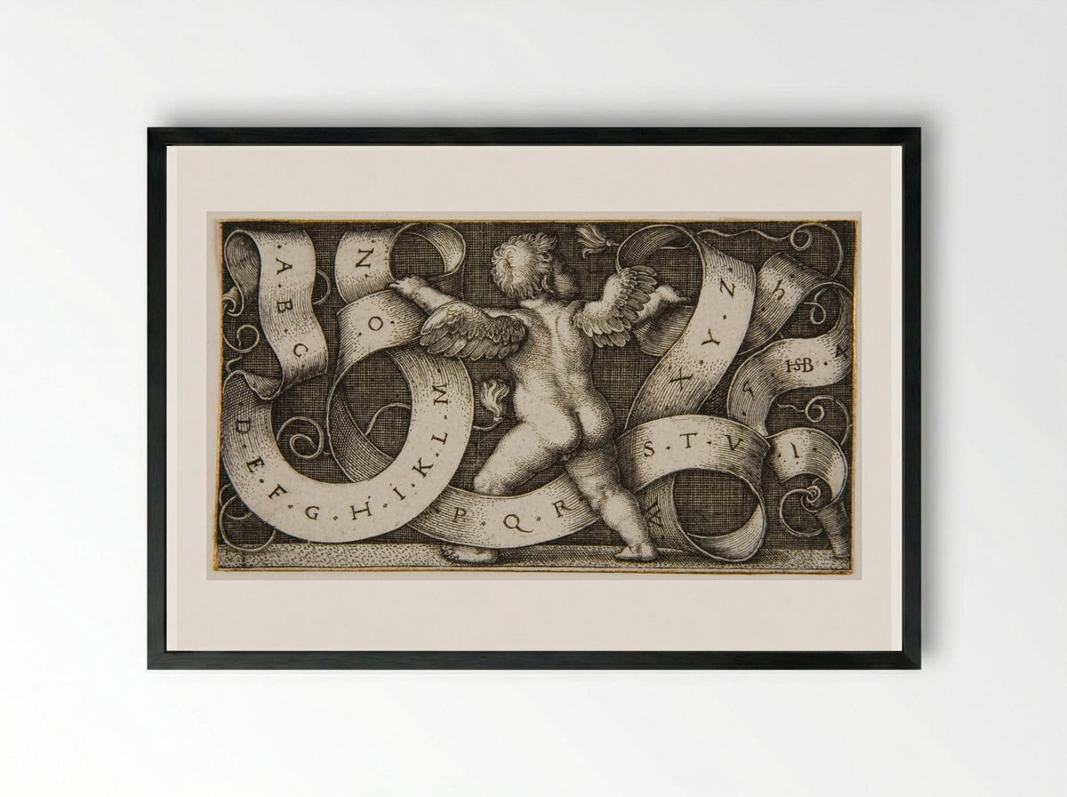 Genius with the Alphabet - Sebald Beham - Framed Print Black