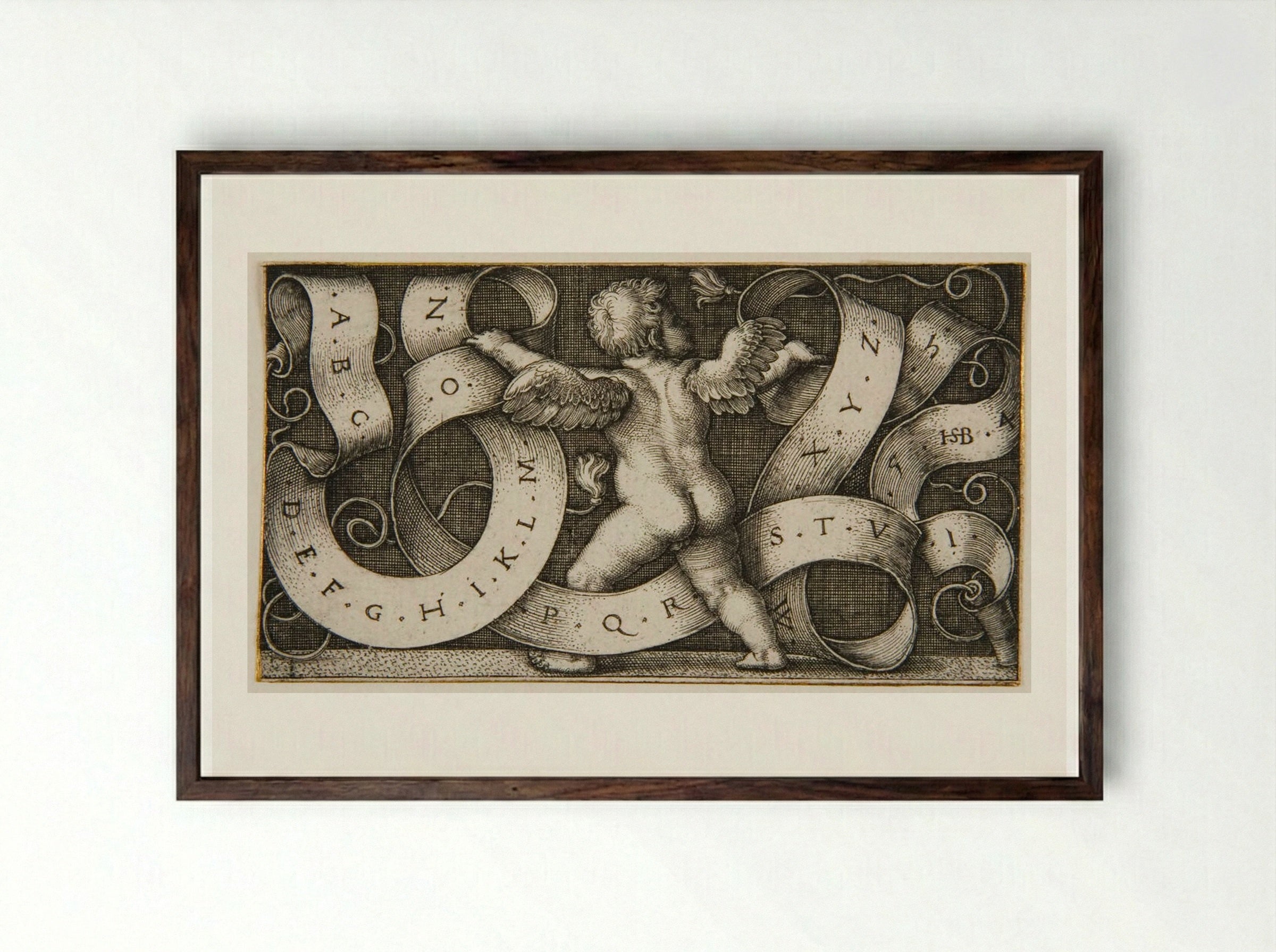 Genius with the Alphabet - Sebald Beham - Framed Print Dark Wood