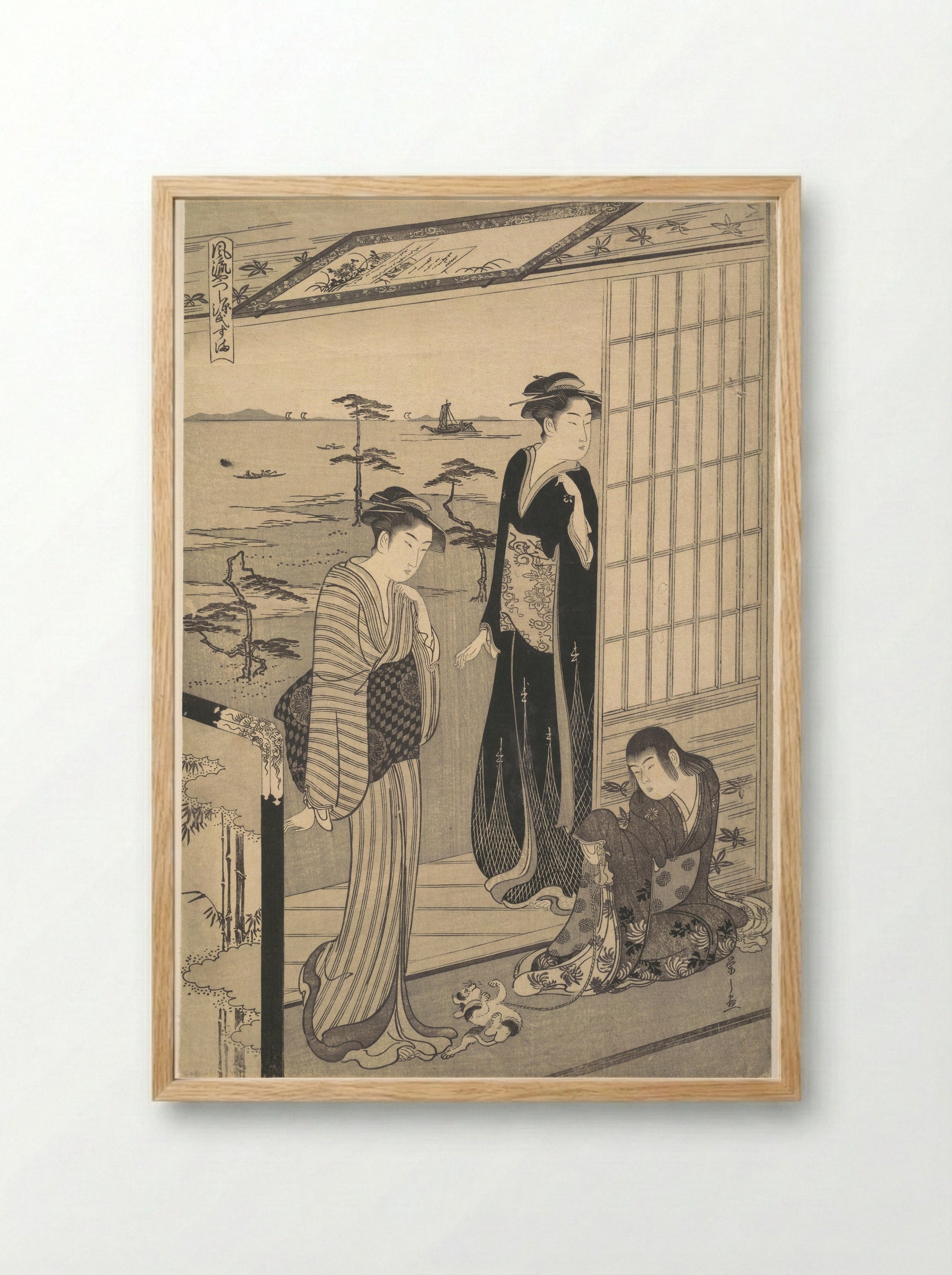 Genji in Exile at Suma, from the series Genji in Fashionable Modern Guise - Chōbunsai Eishi - Framed Print Wood