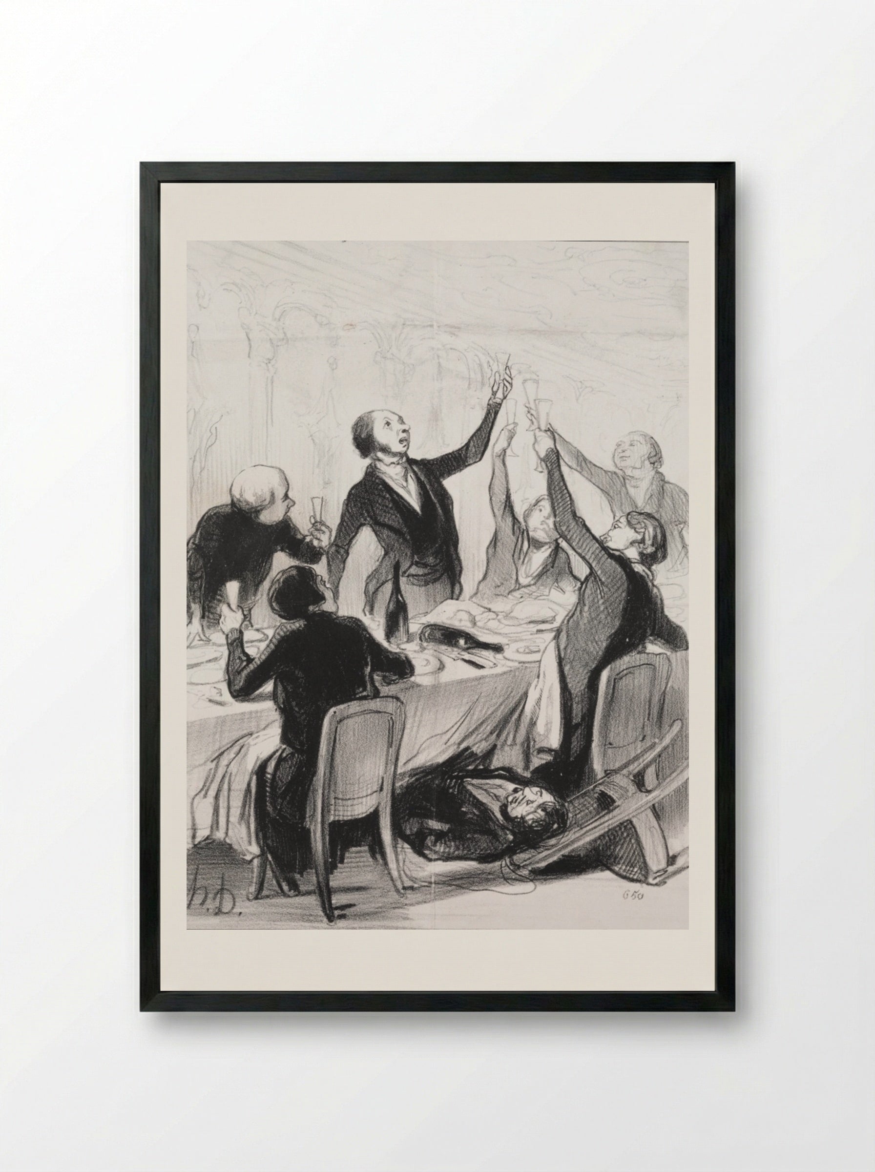 Gentlemen.... here goes a 43rd toast.... to the Temperance Society - Honoré Daumier - Framed Print Black