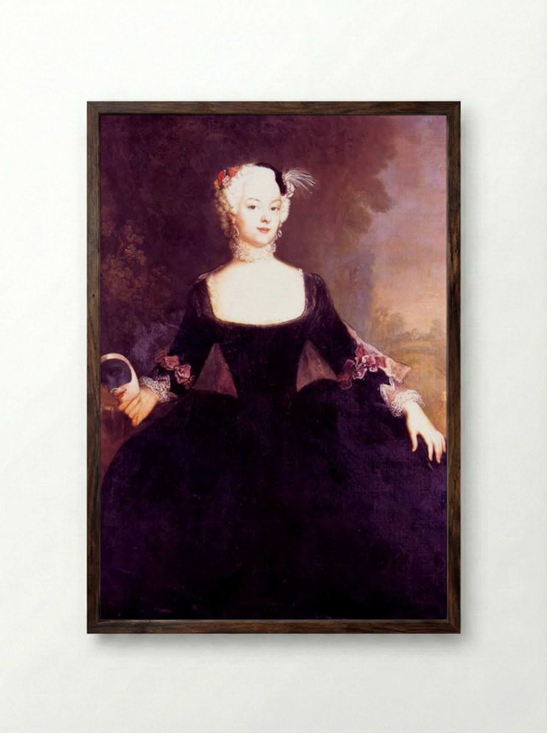 Gentlewoman with a Mask - Antoine Pesne - Framed Print Dark Wood