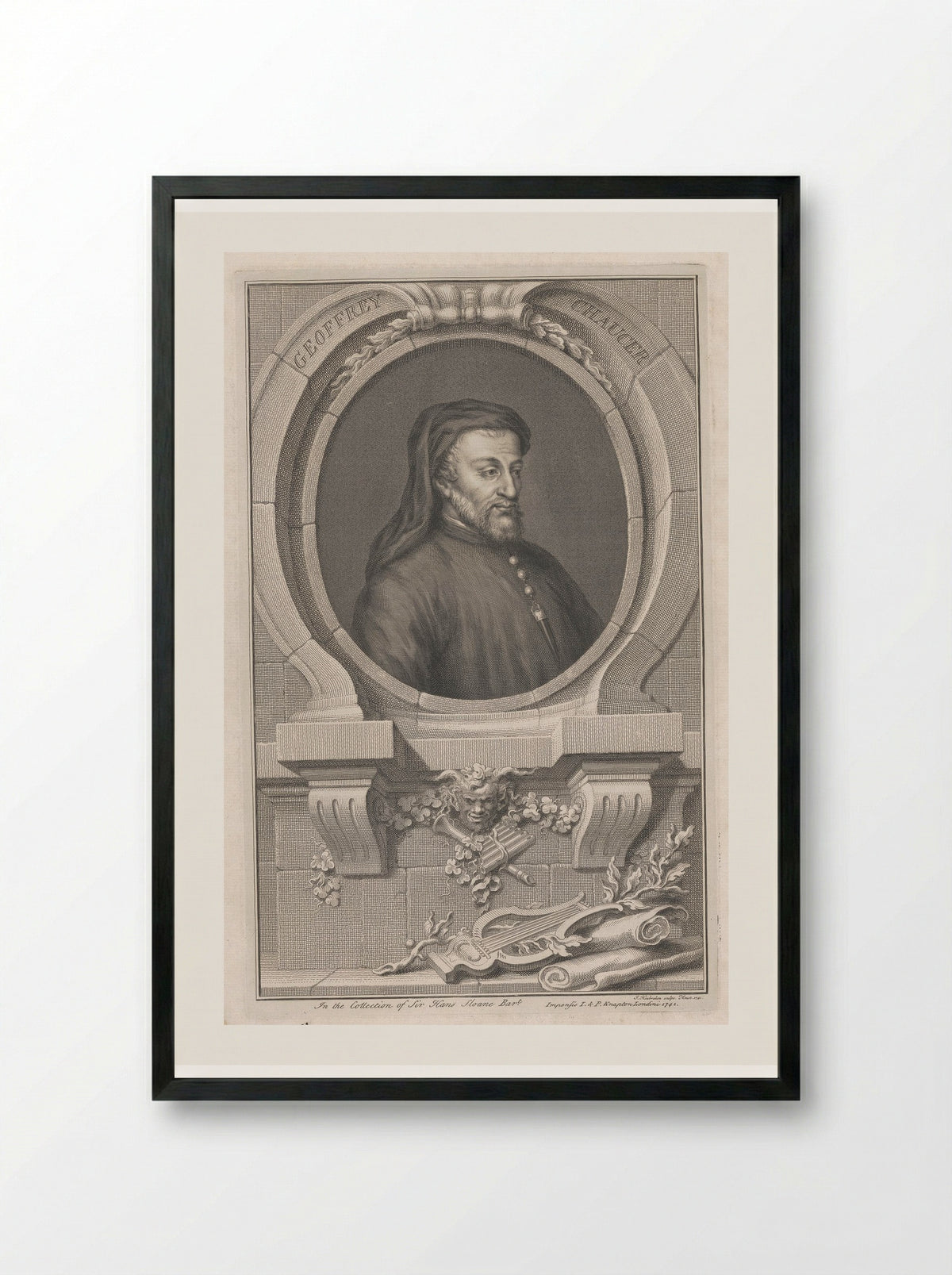 Geoffrey Chaucer - Jacobus Houbraken - Framed Print Black