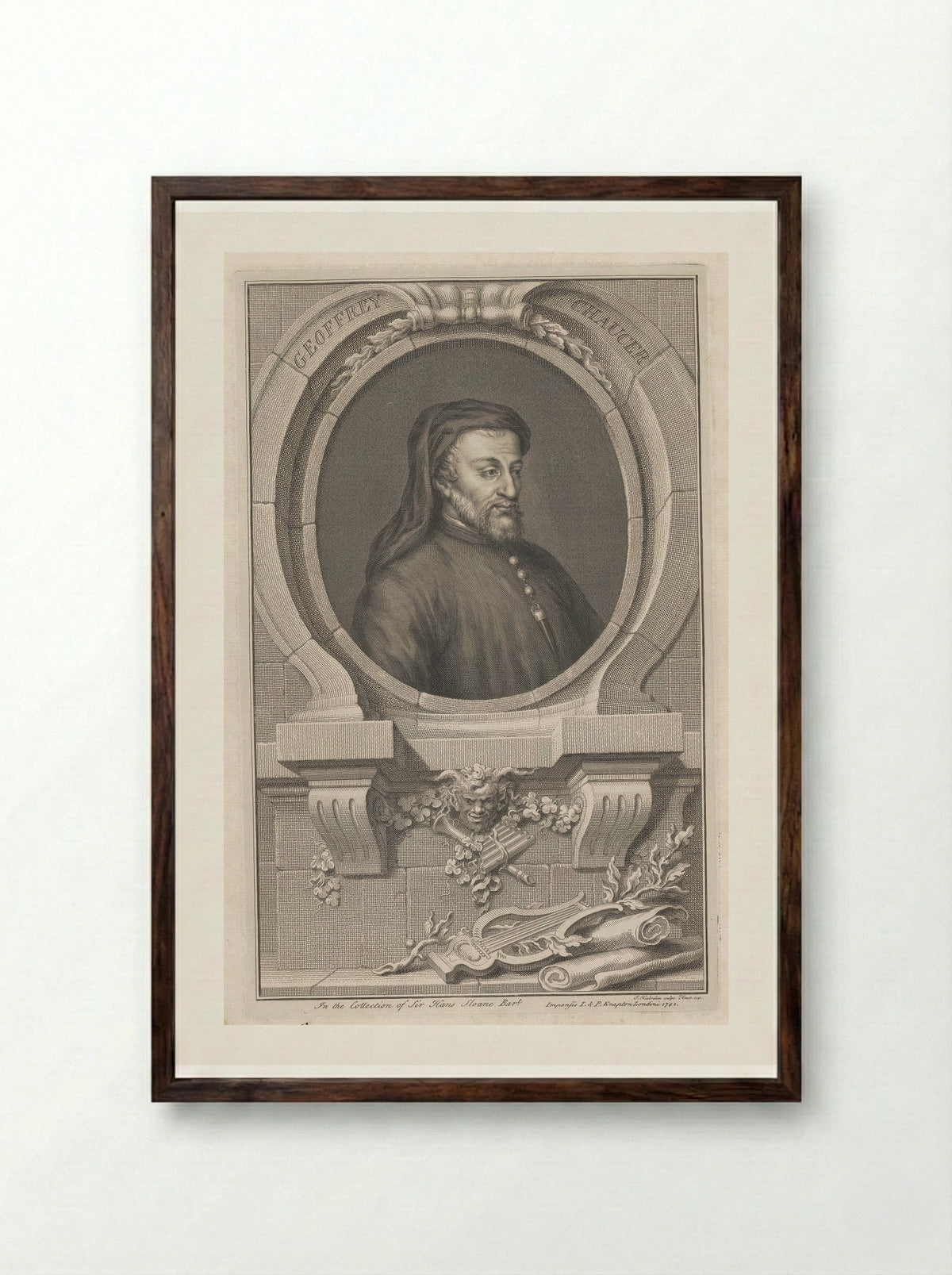 Geoffrey Chaucer - Jacobus Houbraken - Framed Print Dark Wood