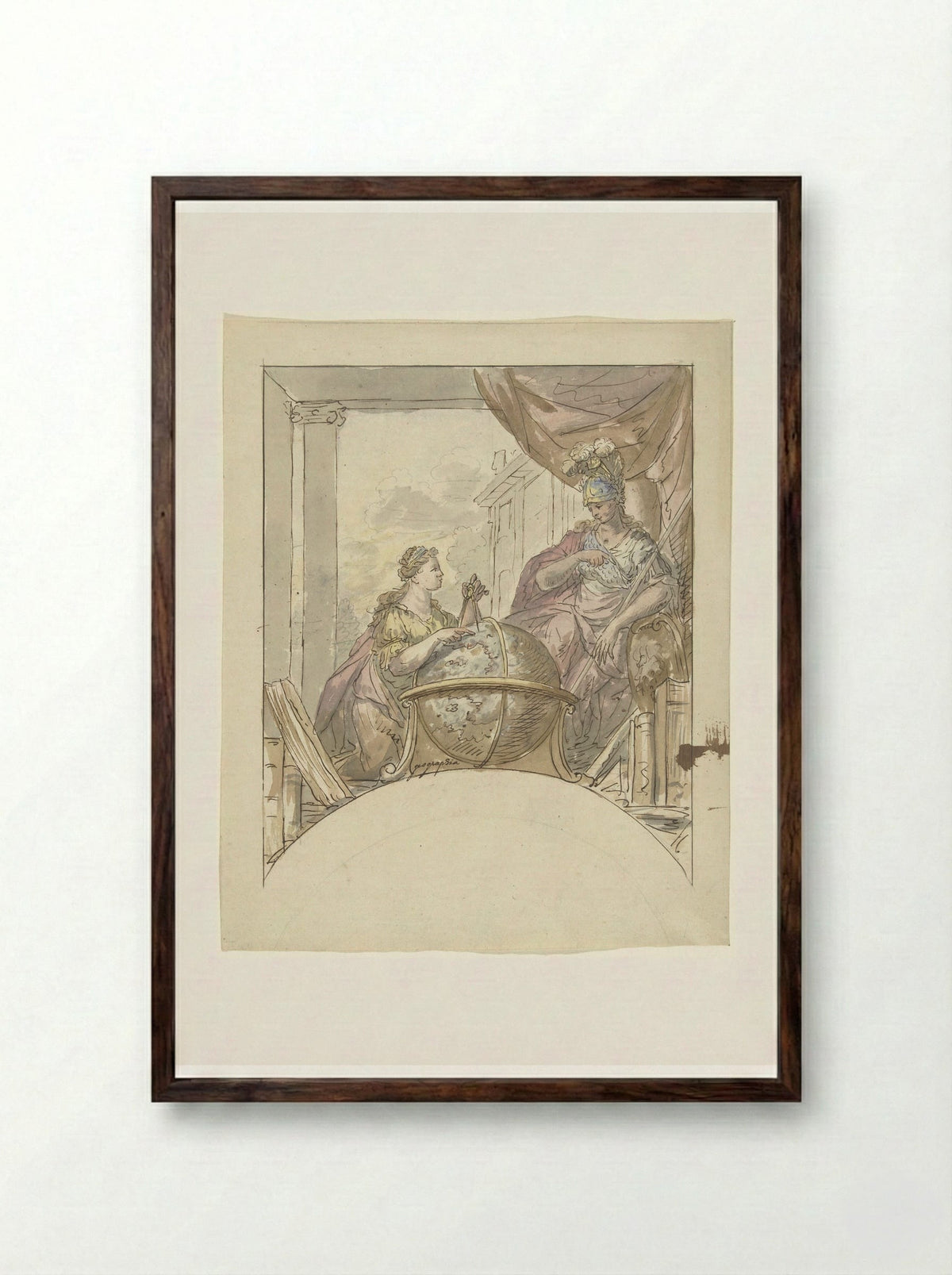 Geographie en Minerva - Elias van Nijmegen - Framed Print Dark Wood