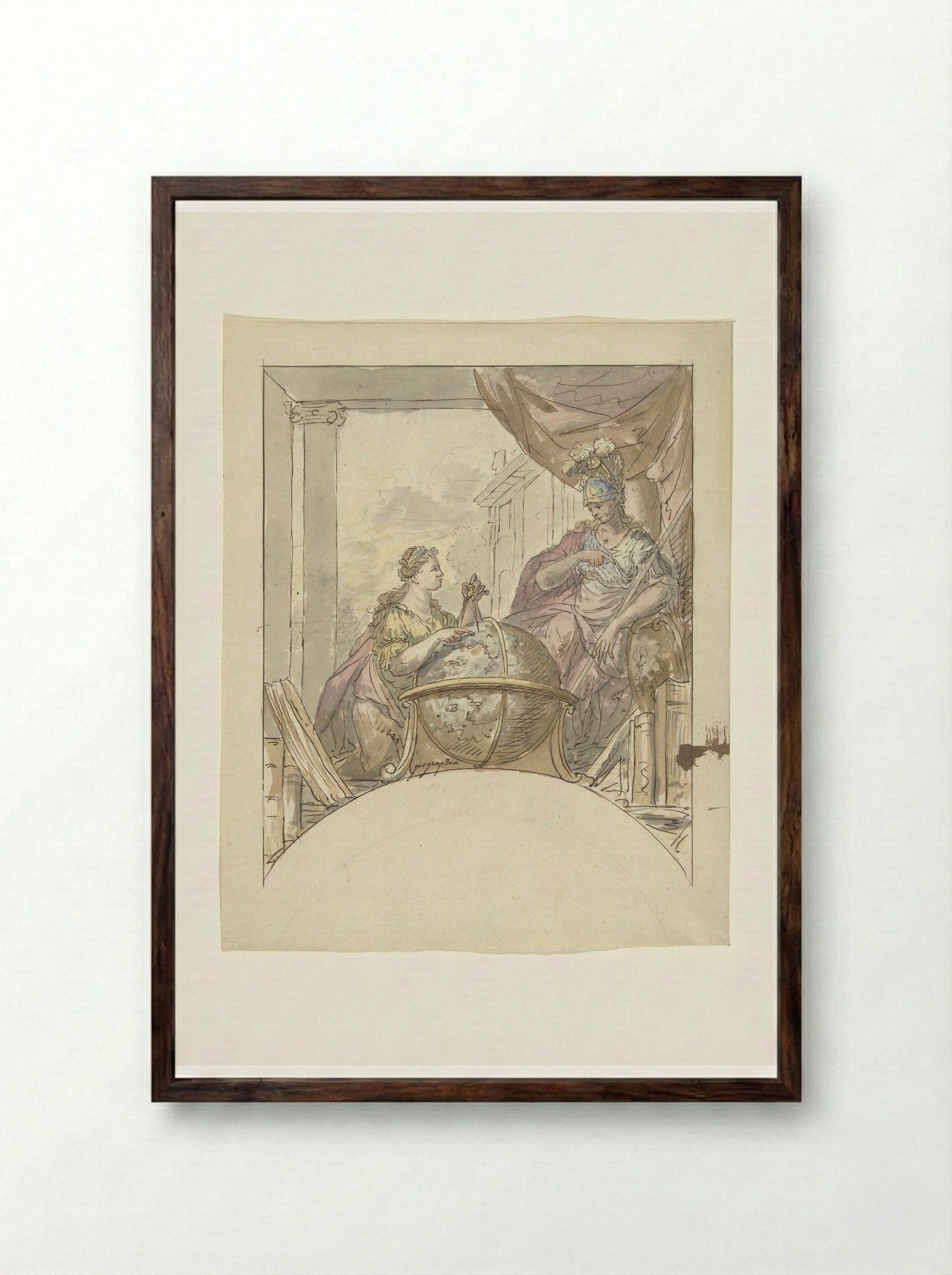 Geographie en Minerva - Elias van Nijmegen - Framed Print Dark Wood