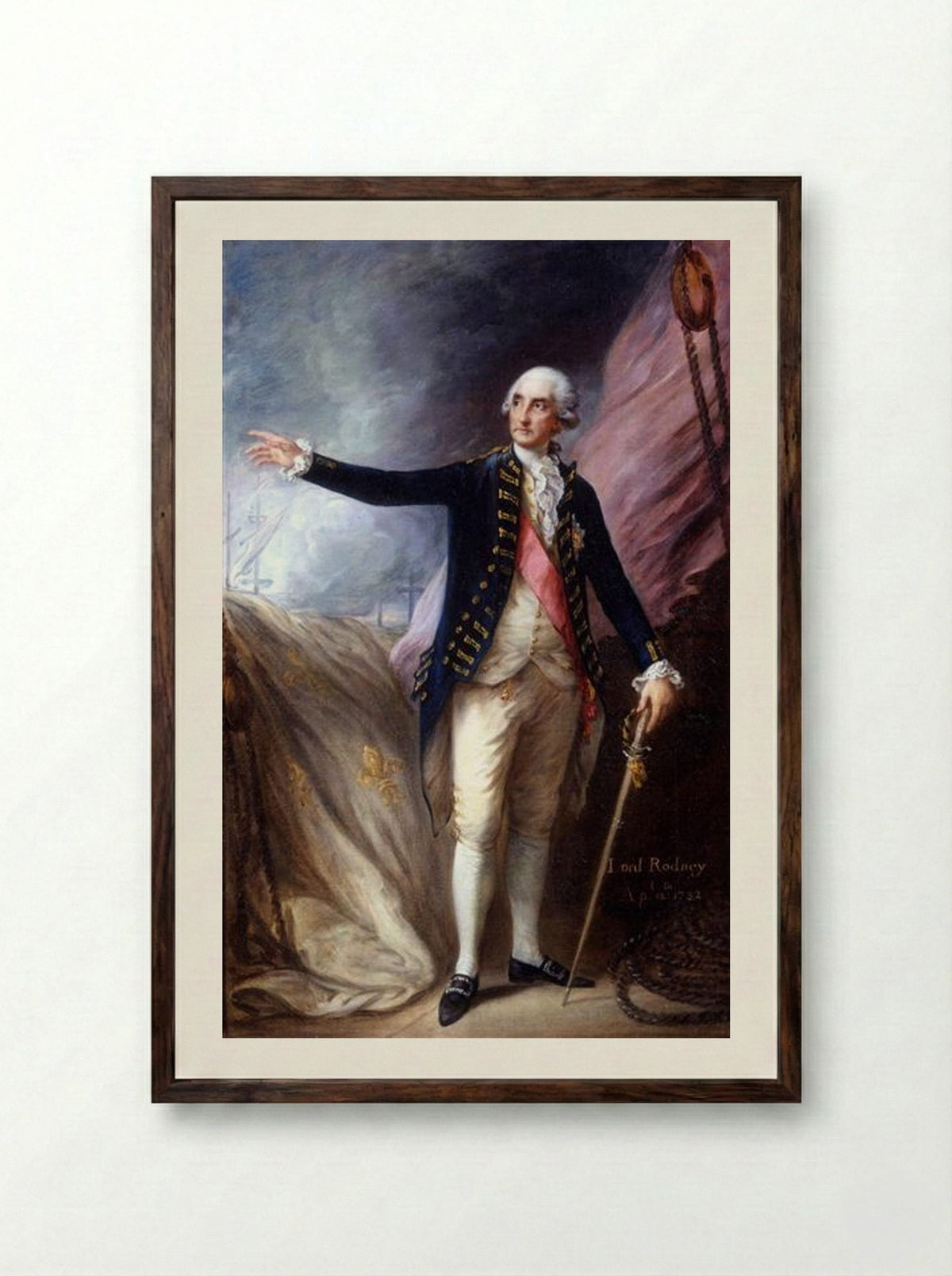 George Brydges Rodney, Admiral of the White - Thomas Gainsborough - Framed Print Dark Wood