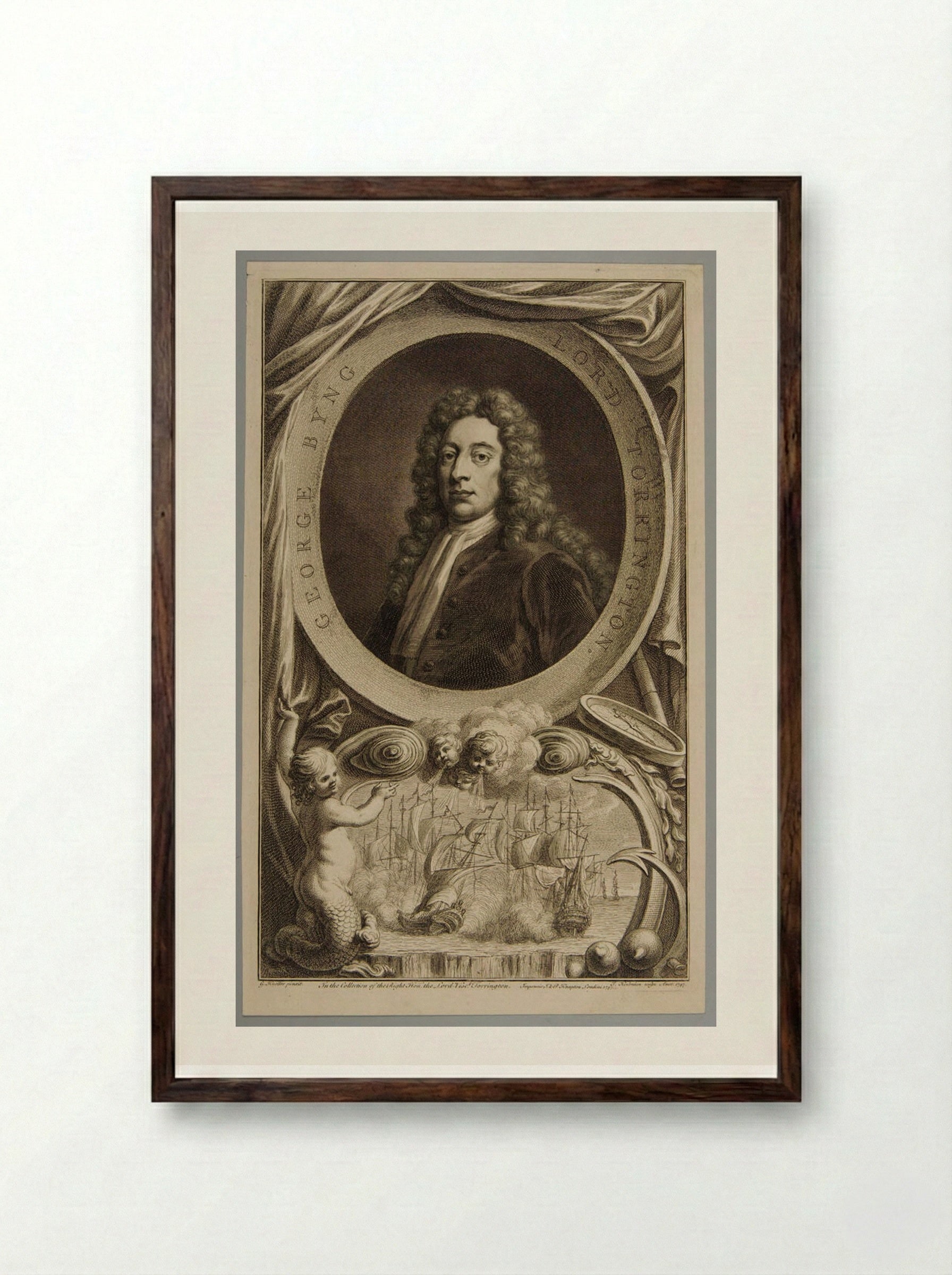 George Byng, Viscount Torrington - Jacobus Houbraken - Framed Print Dark Wood