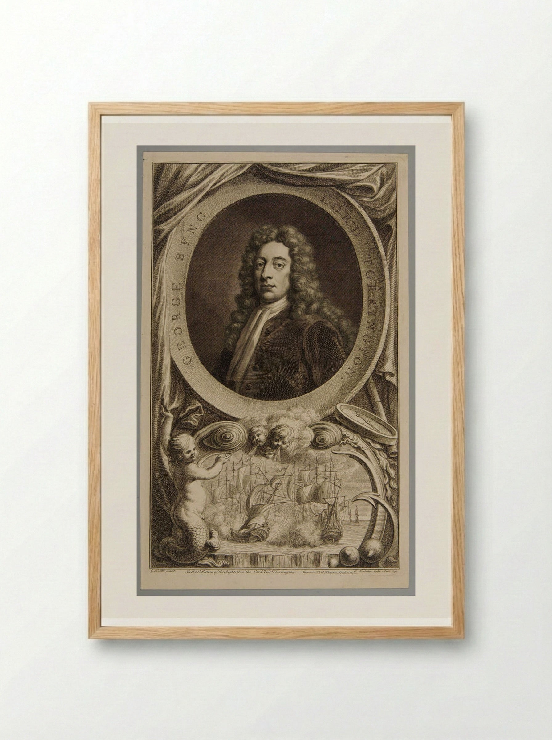 George Byng, Viscount Torrington - Jacobus Houbraken - Framed Print Wood