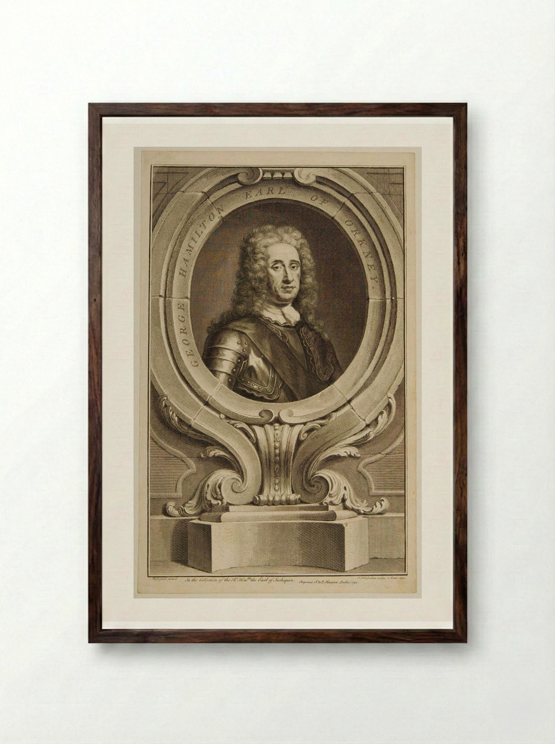 George Hamilton, 1st Earl of Orkney - Jacobus Houbraken - Framed Print Dark Wood