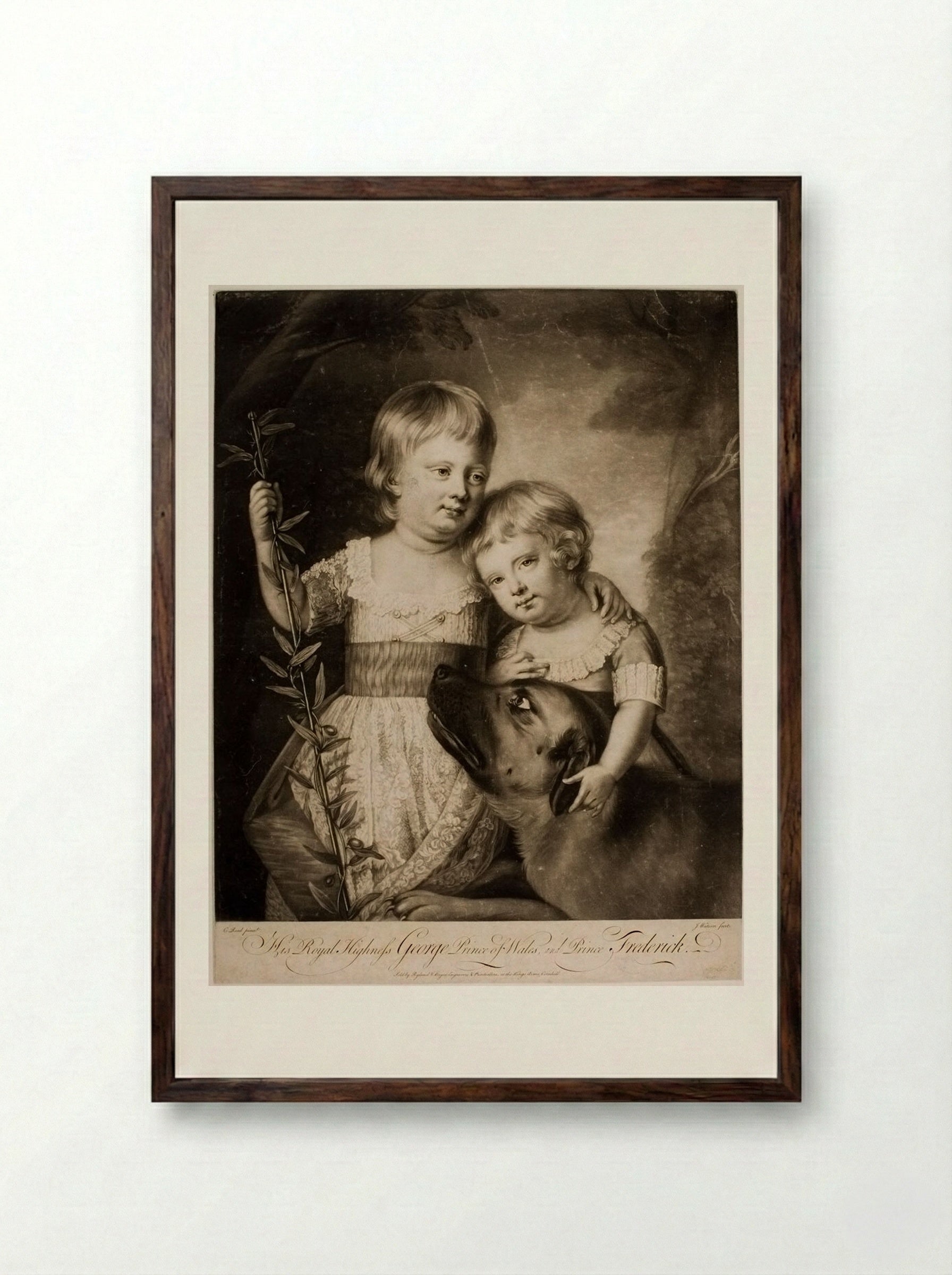 George, Prince of Wales, and Prince Frederick - James Watson - Framed Print Dark Wood