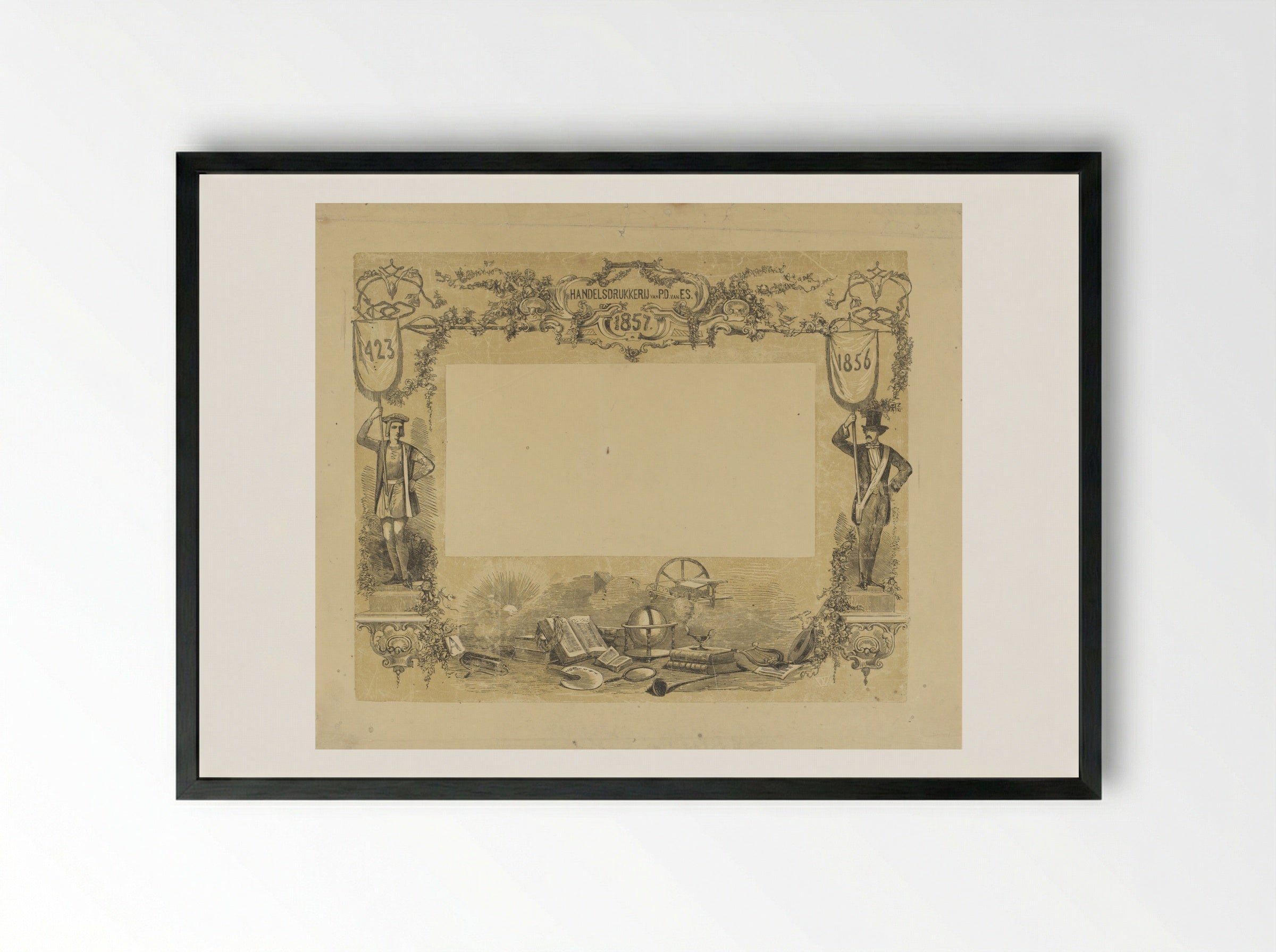 Geornamenteerde omlijsting met de jaartallen '1423', '1856' en '1857' - Isaac Weissenbruch - Framed Print Black
