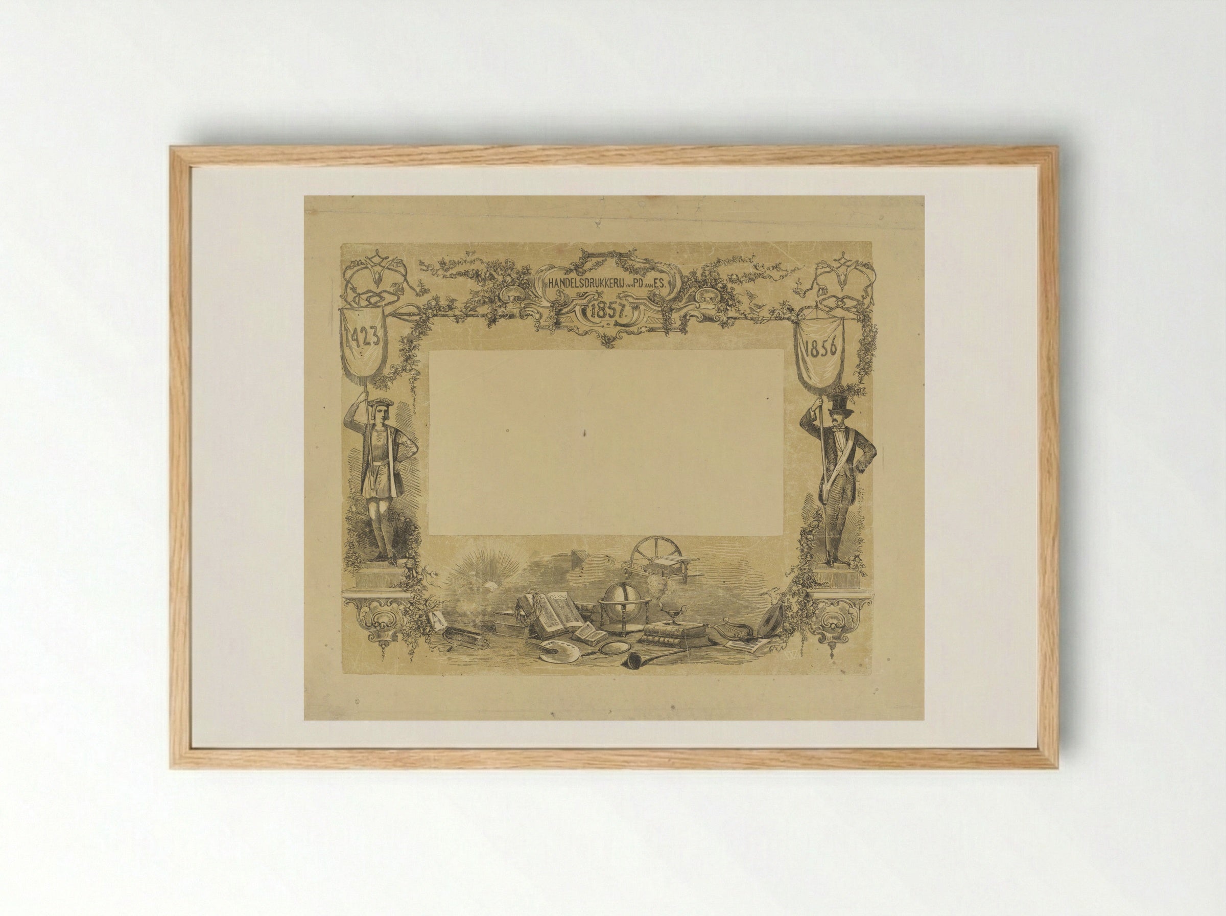 Geornamenteerde omlijsting met de jaartallen '1423', '1856' en '1857' - Isaac Weissenbruch - Framed Print Wood