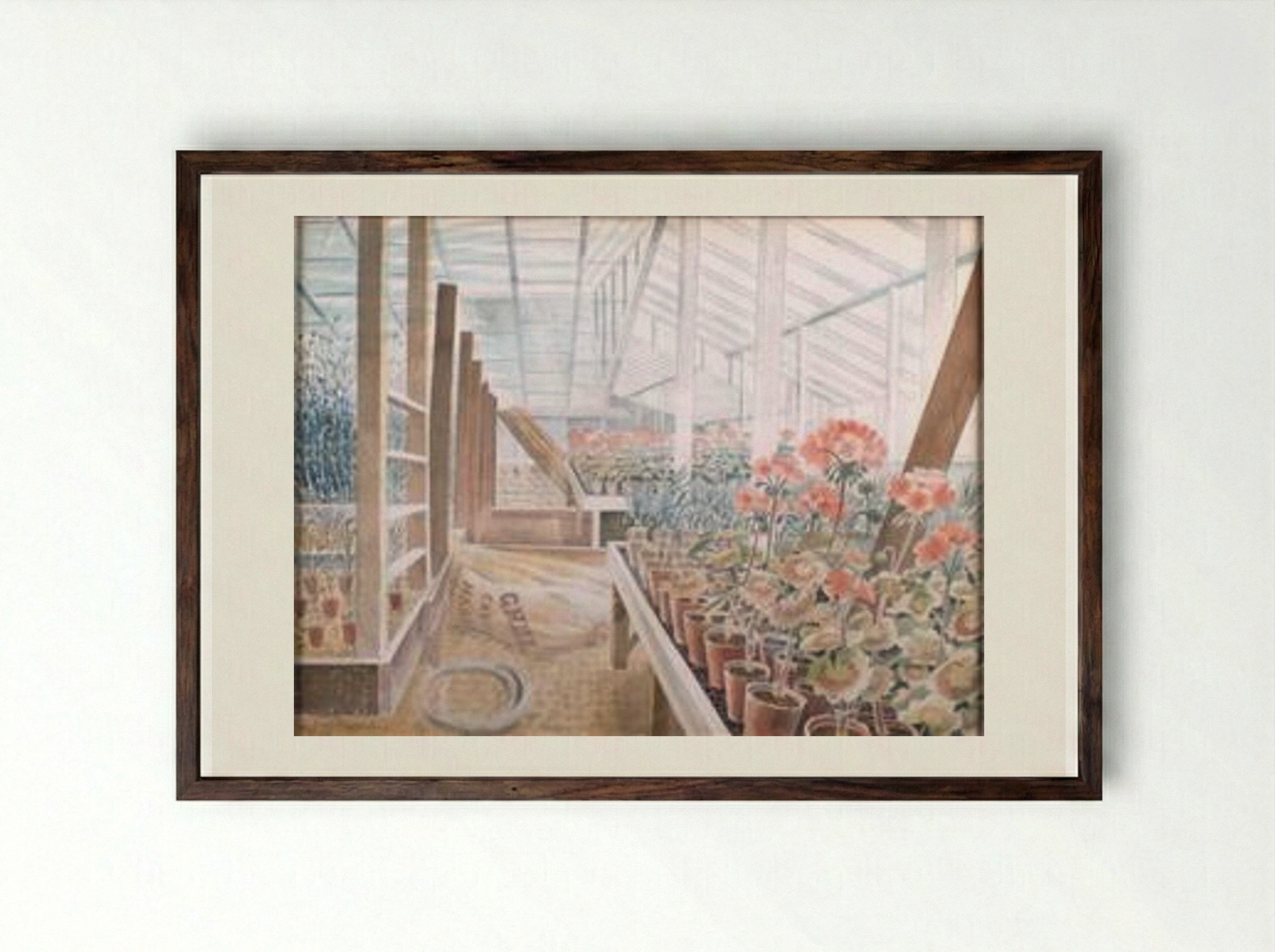 Geraniums and Carnations - Eric Ravilious - Framed Print Dark Wood