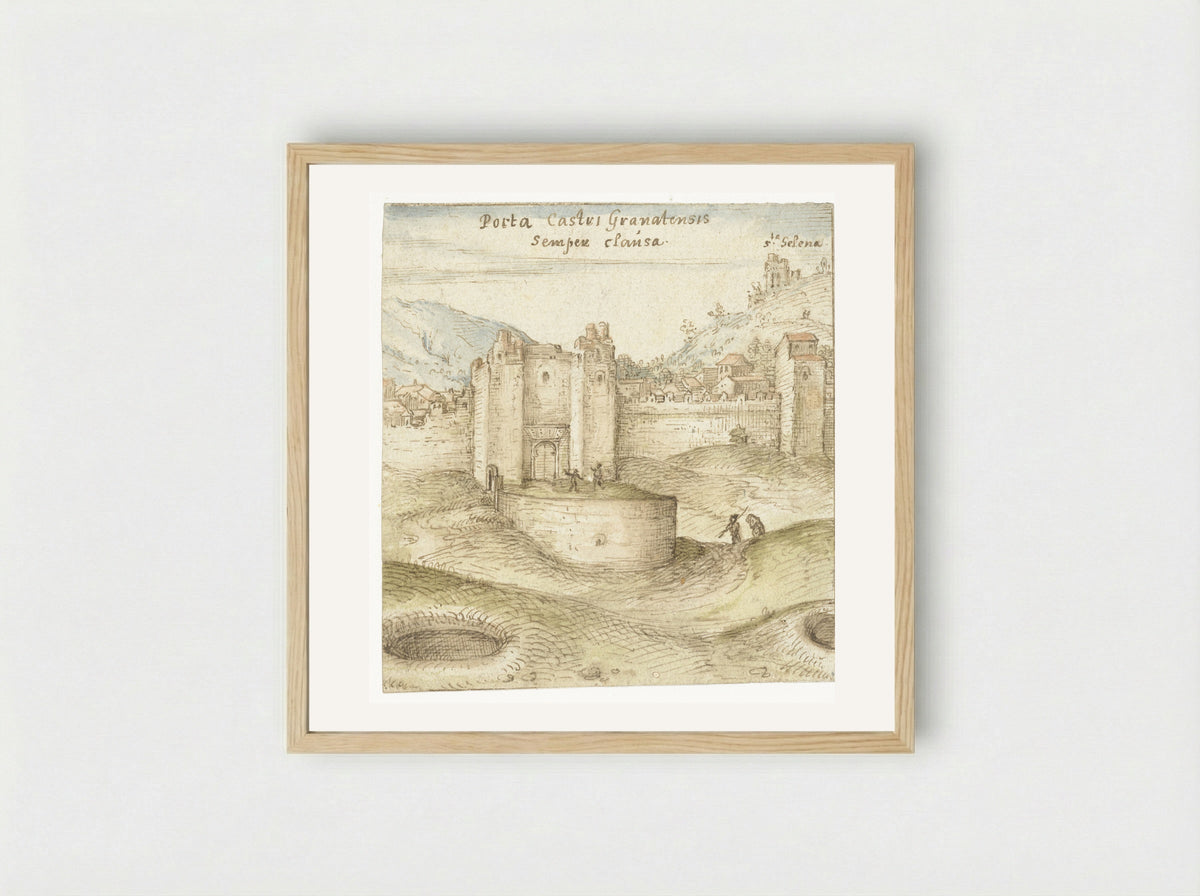 Gesloten poort tot het kasteel (Alhambra) te Granada - Joris Hoefnagel - Framed Print Wood
